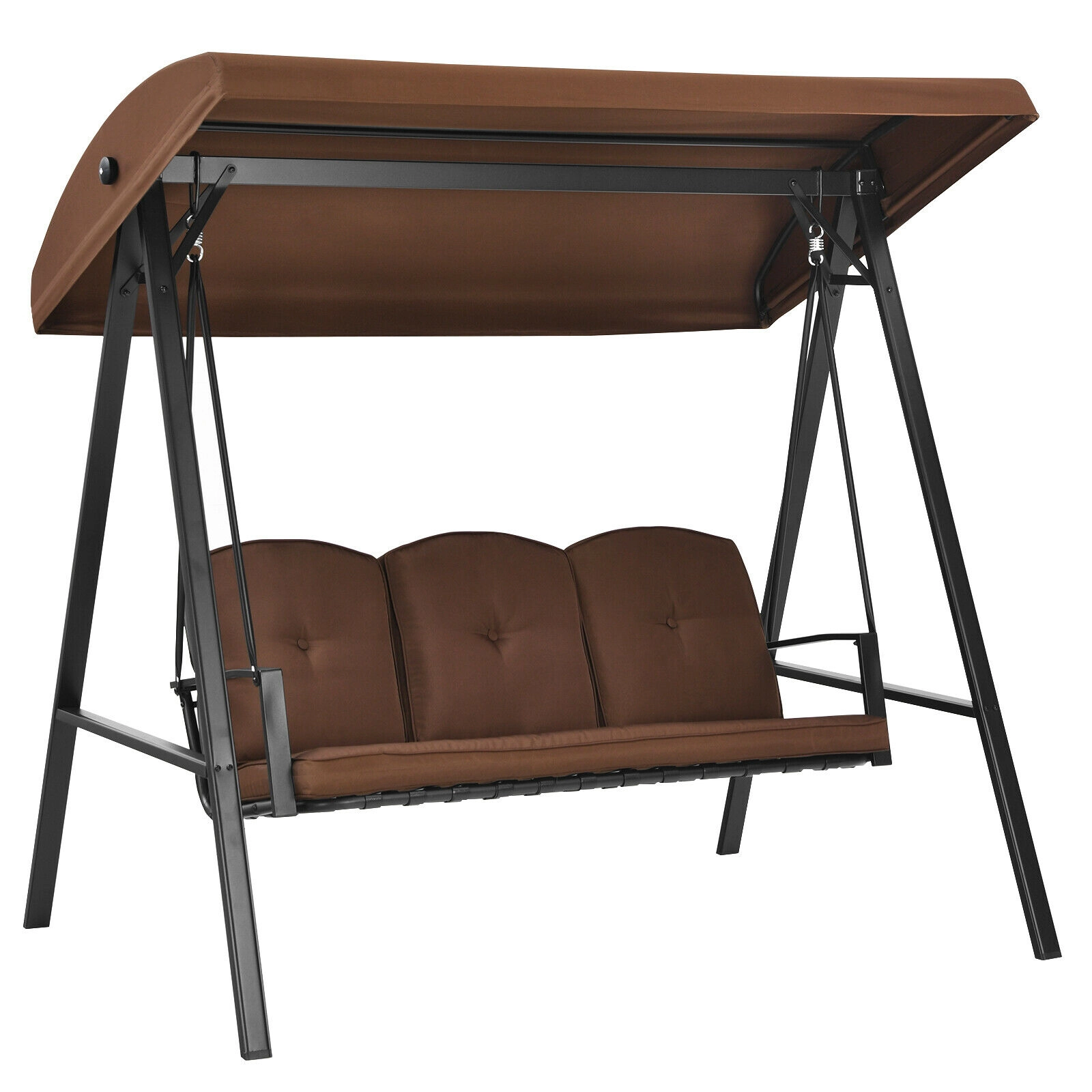 LJG Outdoor 3-Seat Porch Swing with Adjust Canopy and Cushions