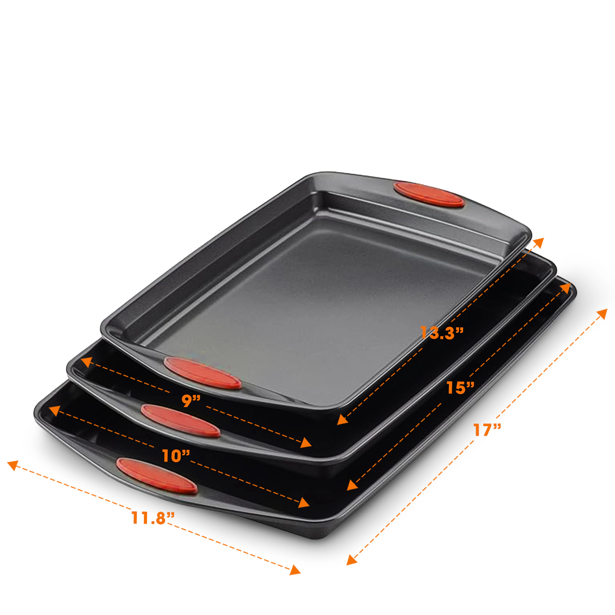Cheer Collection 3-Piece Nonstick Carbon Steel Baking Pan Set with Heat-Resistant Handles