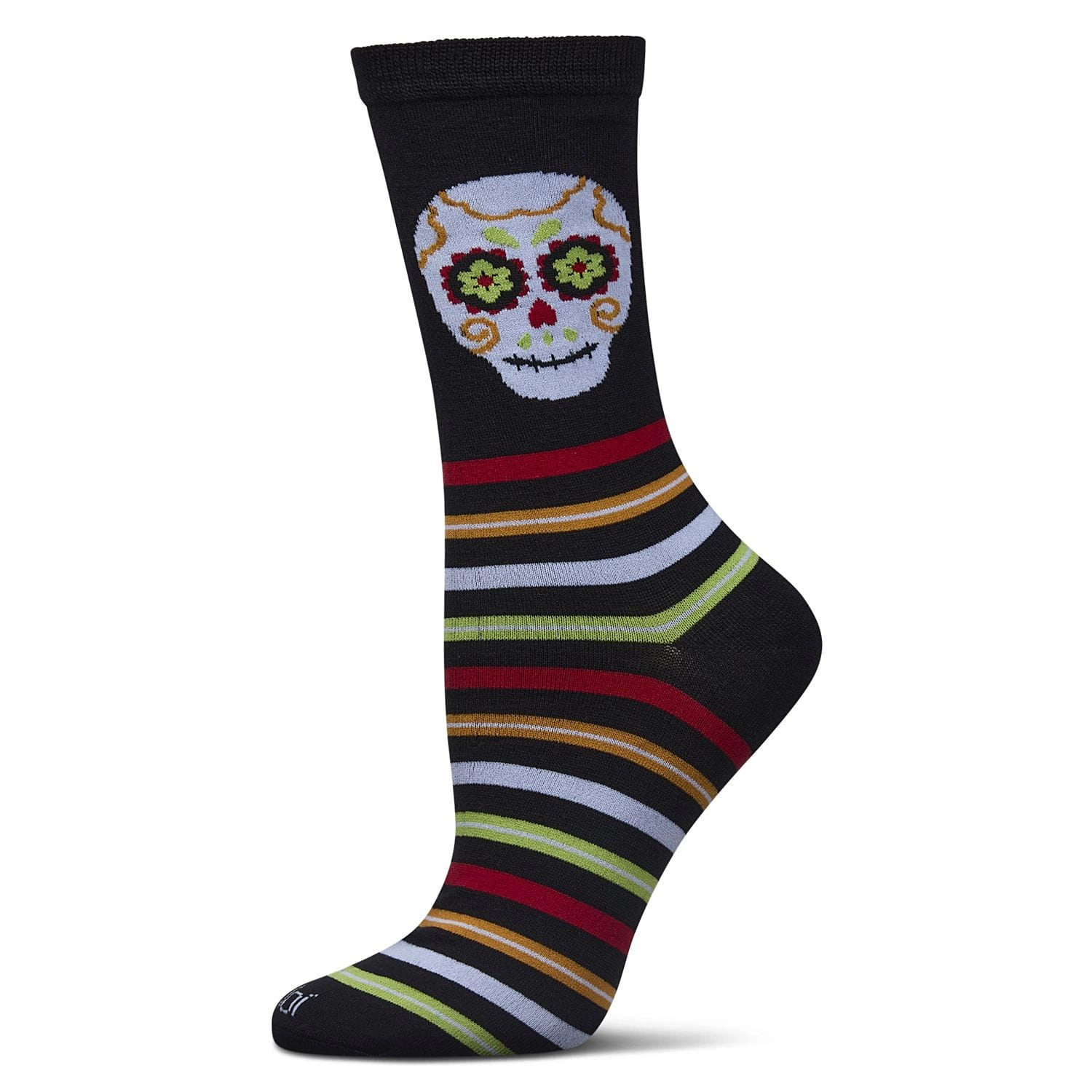 MeMoi Women's Striped Skull Rayon From Bamboo Crew Socks