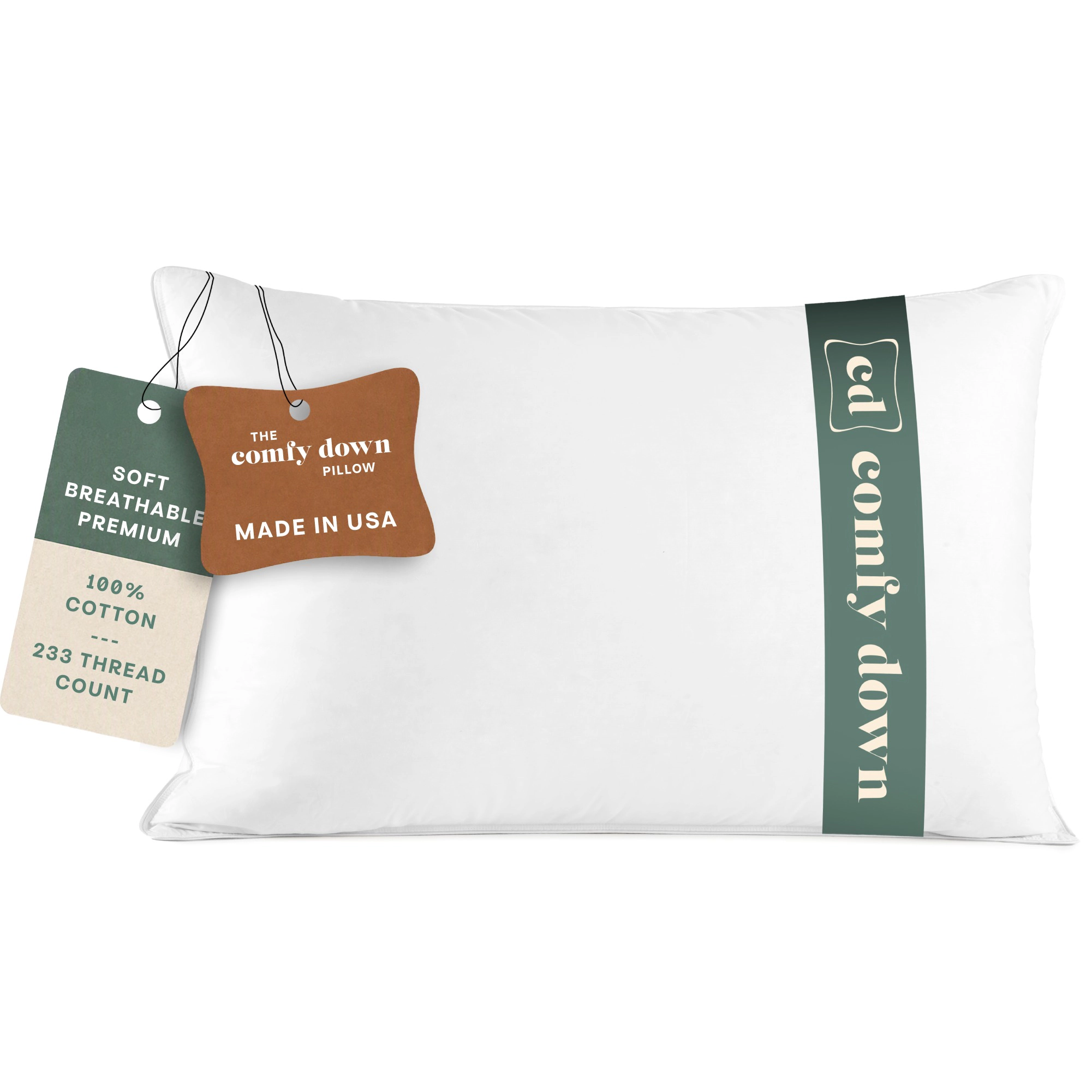 ComfyDown Hush Down Alternative Pillow, 233 Thread Count, Queen (20" x 30"), Soft