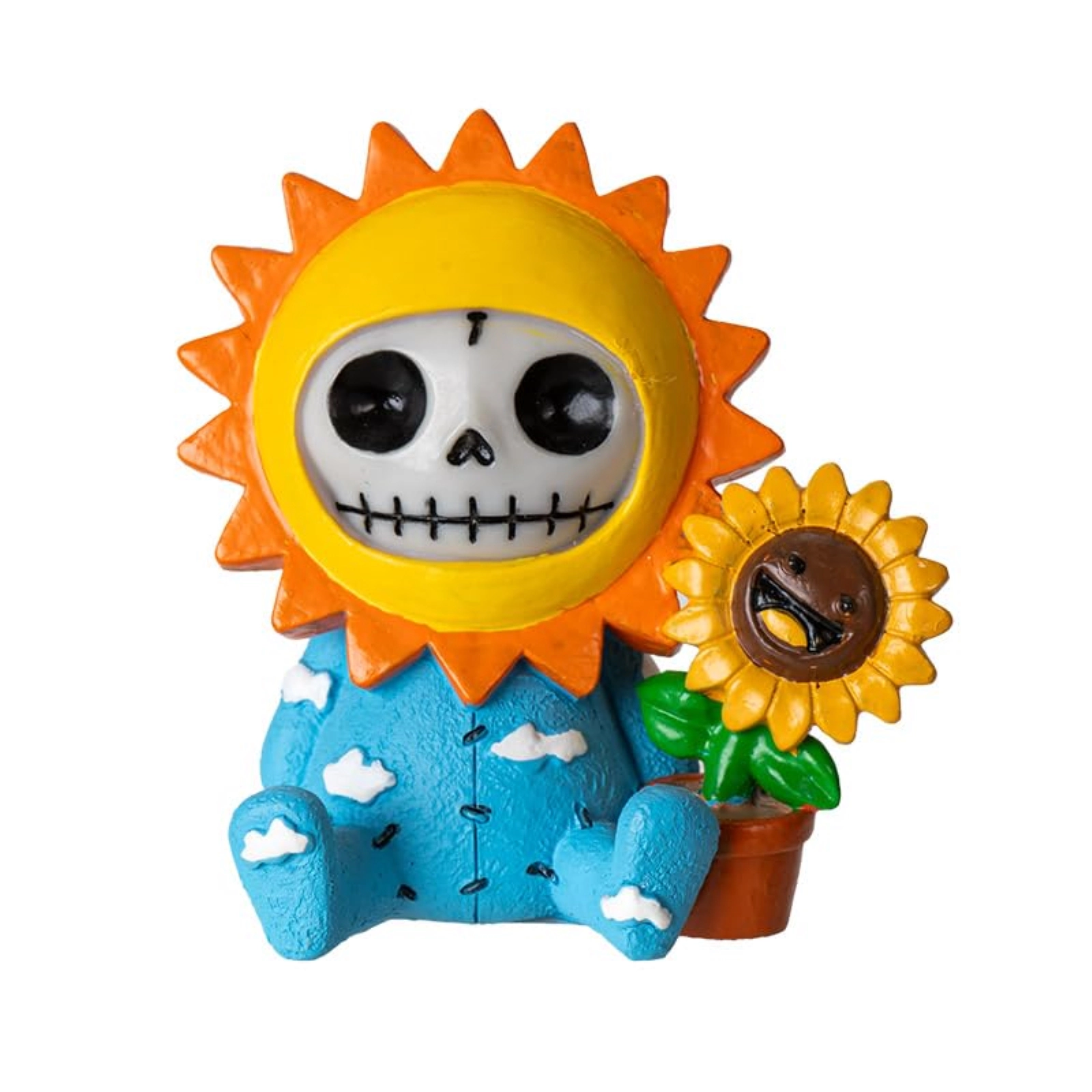 Pacific Giftware Furrybones Sol Figurine Skeleton in Sunflower Costume with Smiling Potted Sunflower Friend 2.8 inch