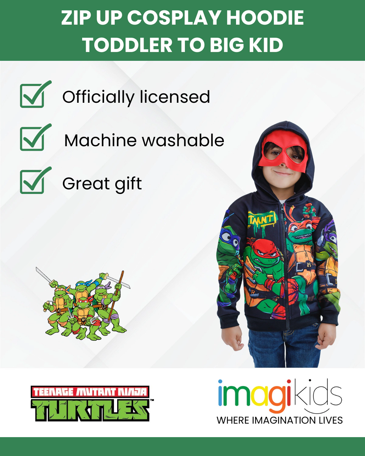 Teenage Mutant Ninja Turtles Boys' Cosplay Fleece Zip-Up Hoodie
