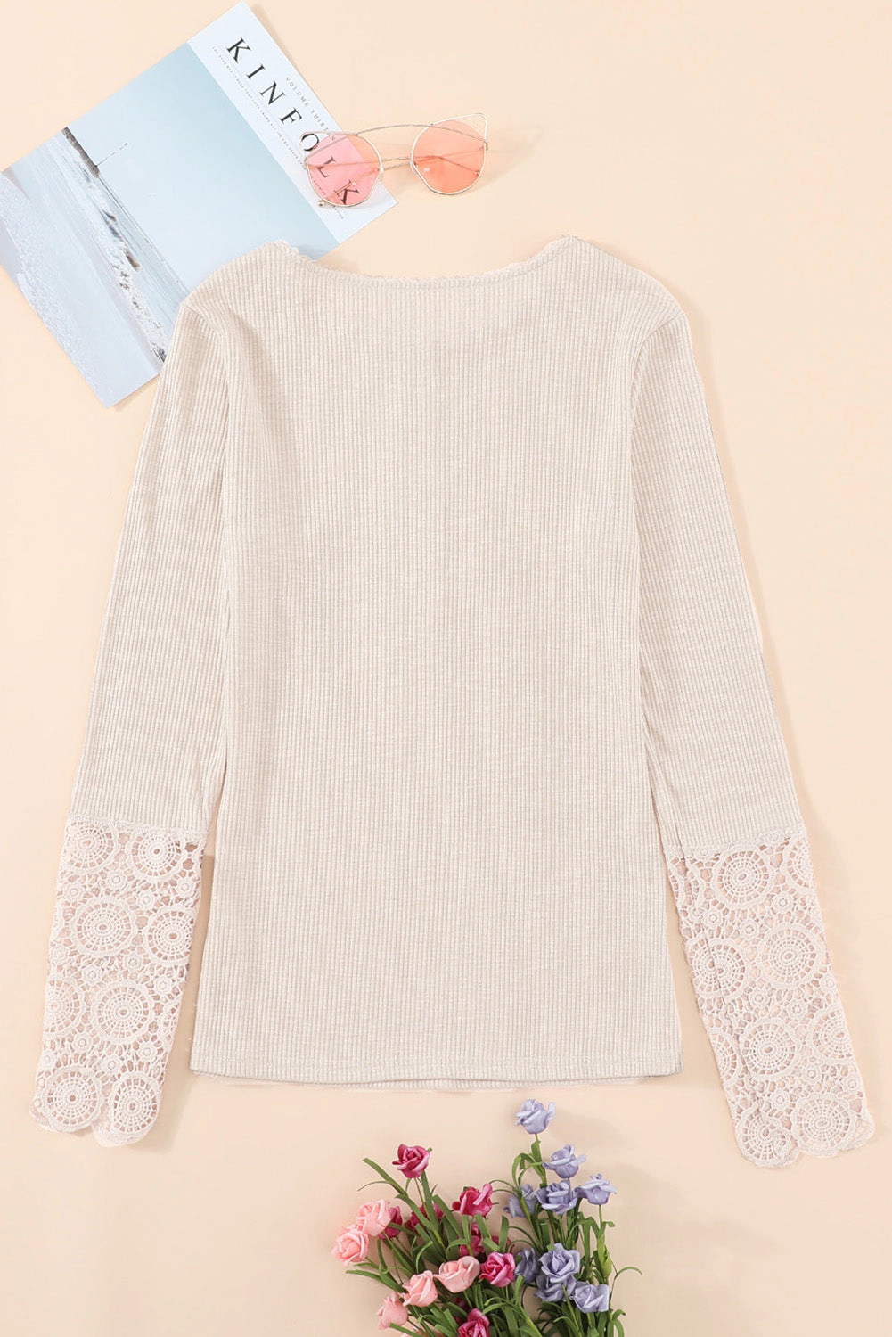 Threaded Pear Women's Denver Lace Hem Sleeve Top