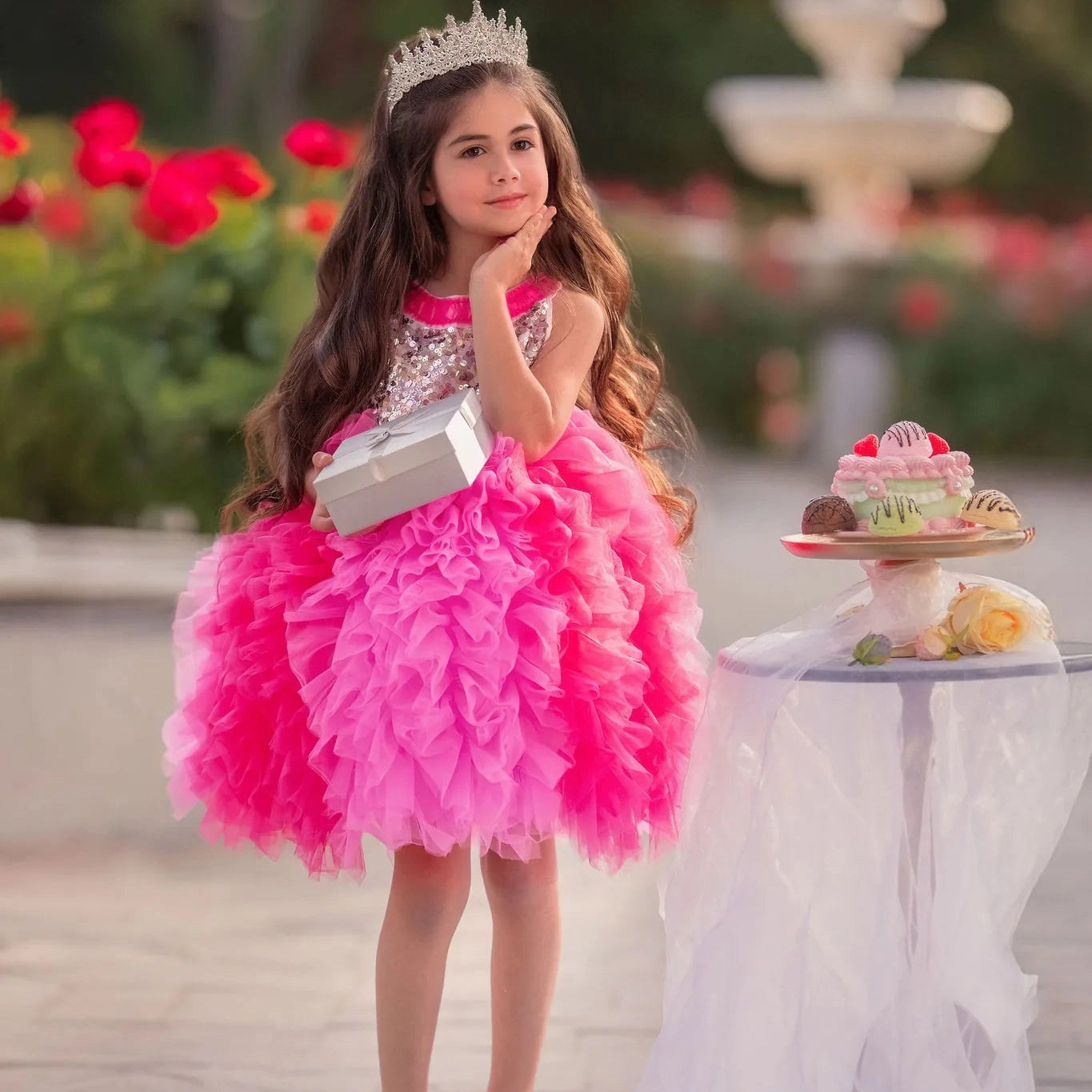 Faeella Girls Princess Rosabelle Pink Ombré Sequin Ruffle Dress