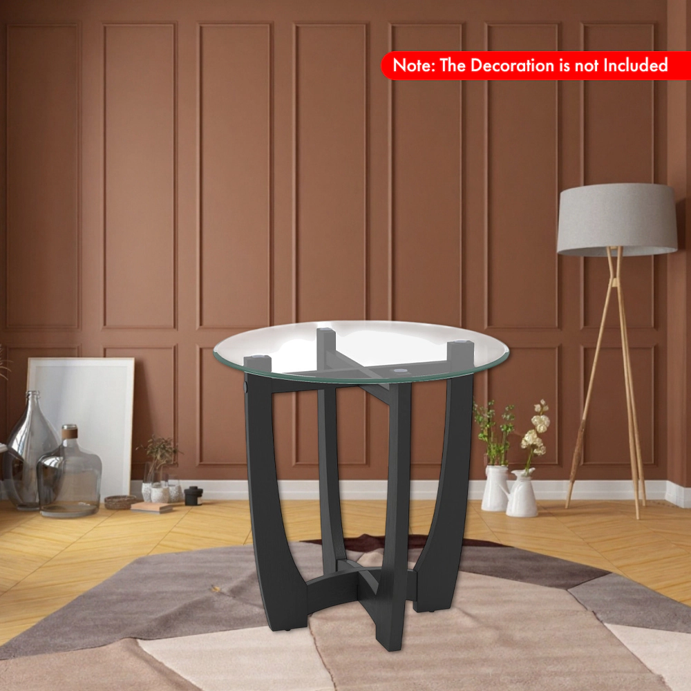 Hivvago Round Glass Side Table with 23.5-Inch Tabletop