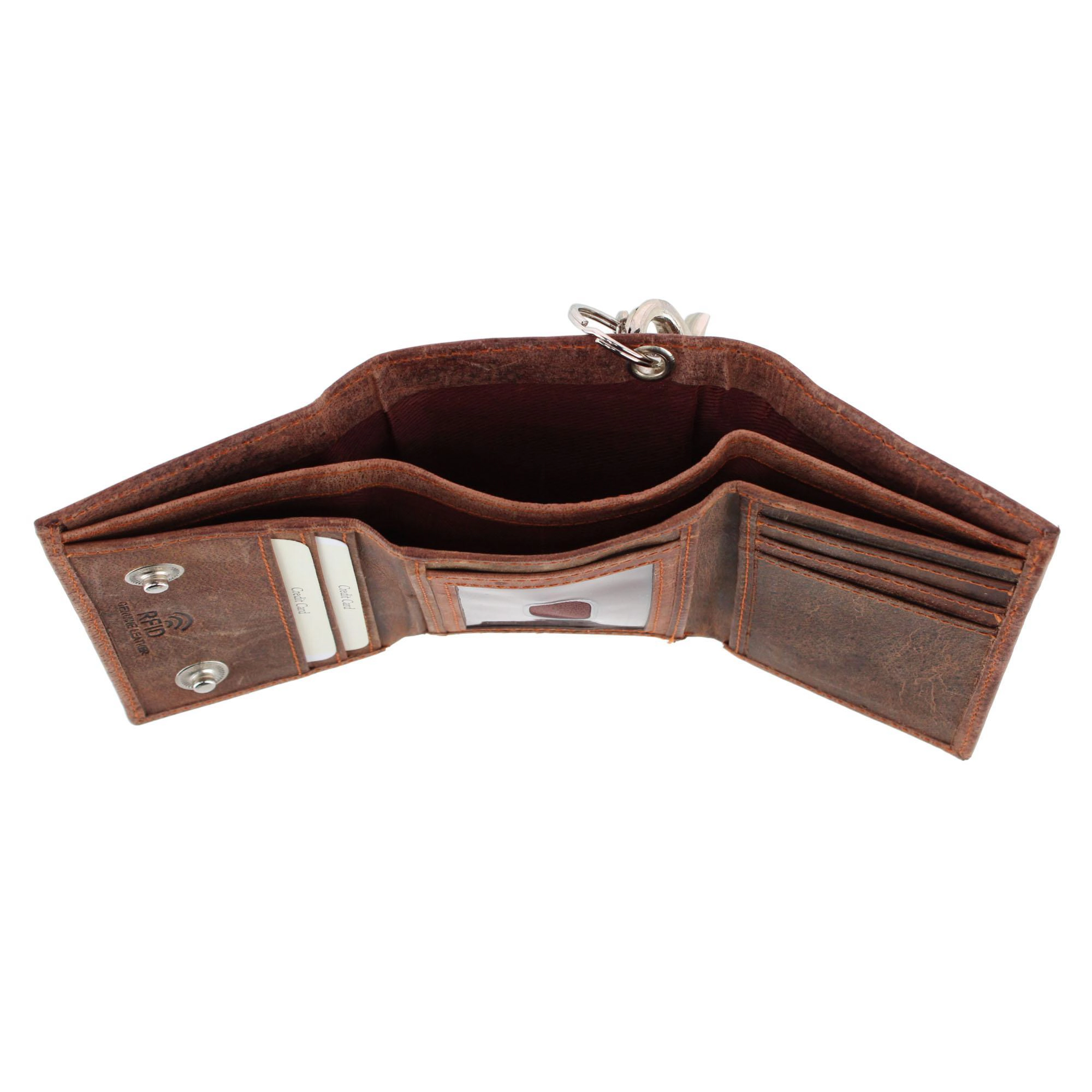CTM Men's RFID Trifold Leather Biker Wallet with Silver Chain