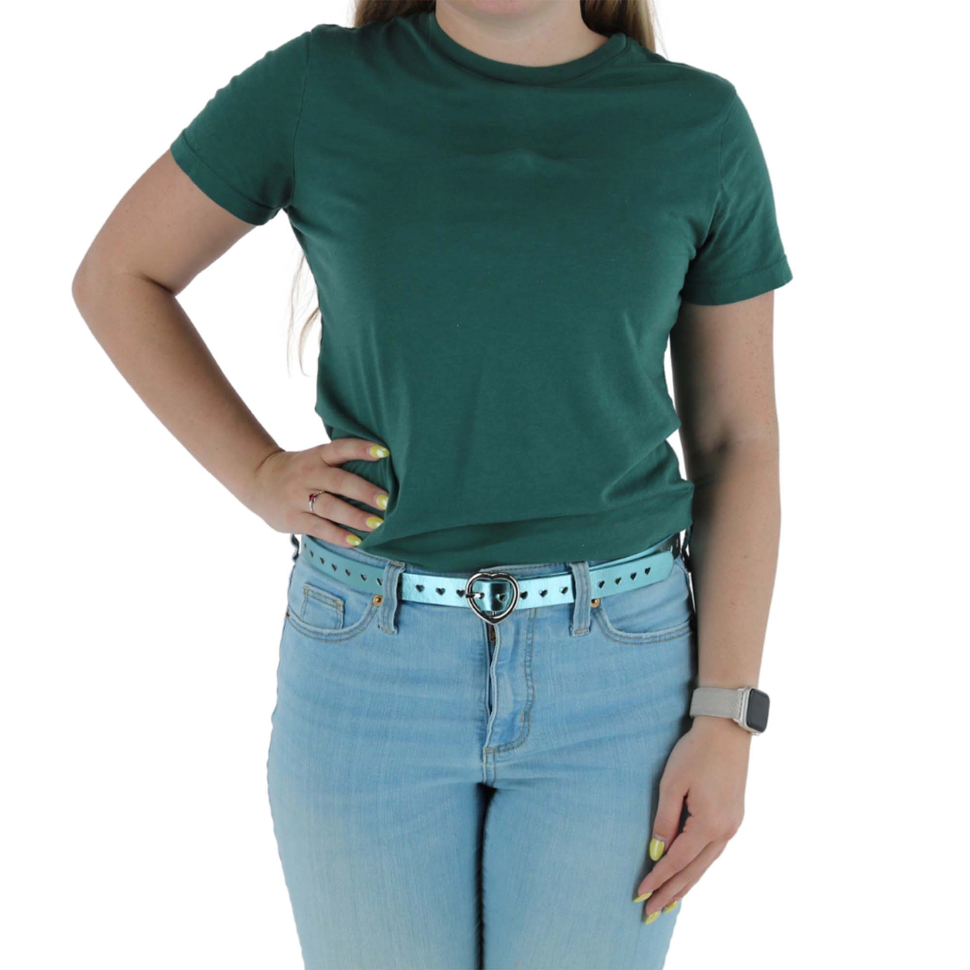CTM Women's Metallic Heart Punched Belt with Buckle