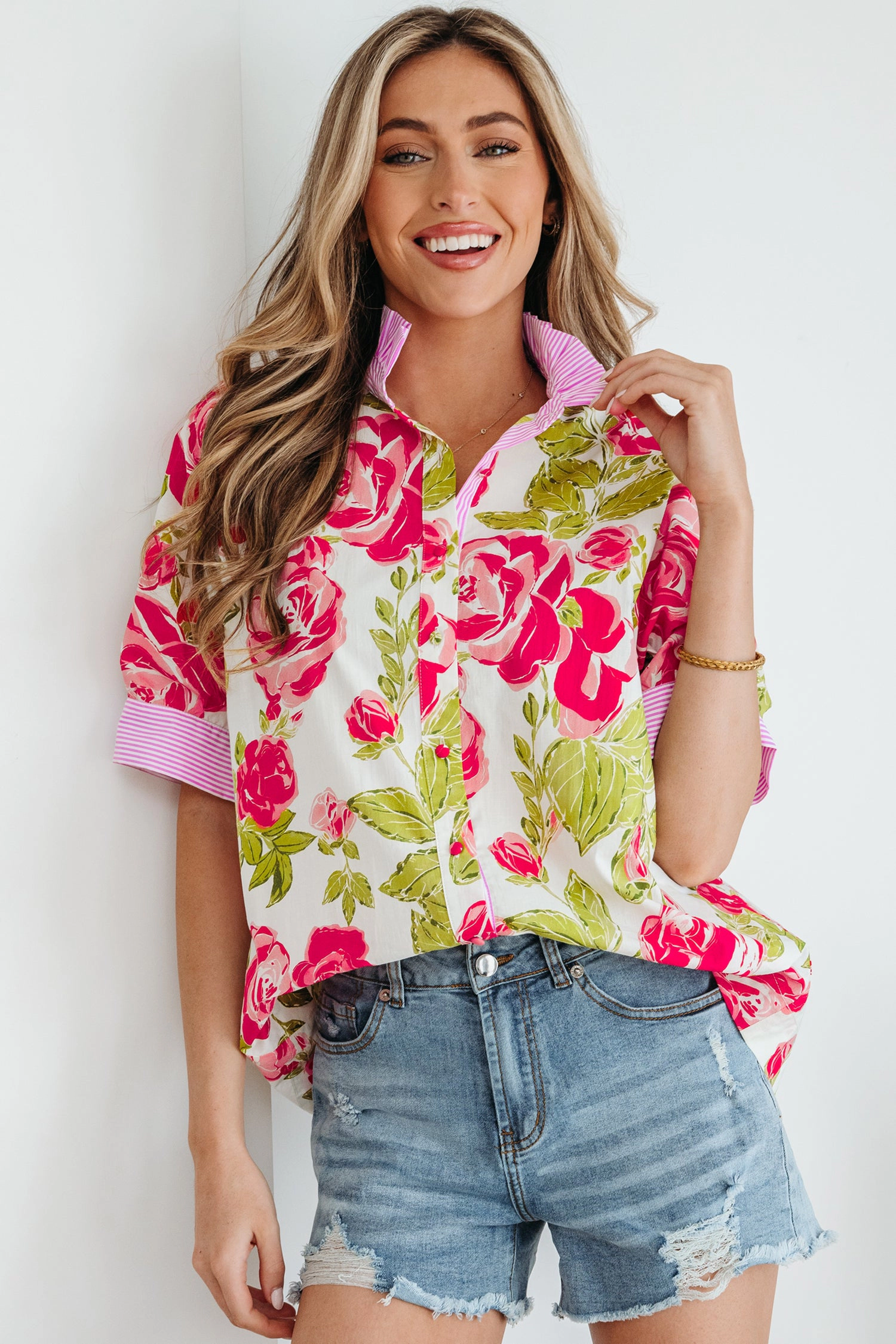 Threaded Pear Women's Rebekah Collar Short Sleeve Shirt