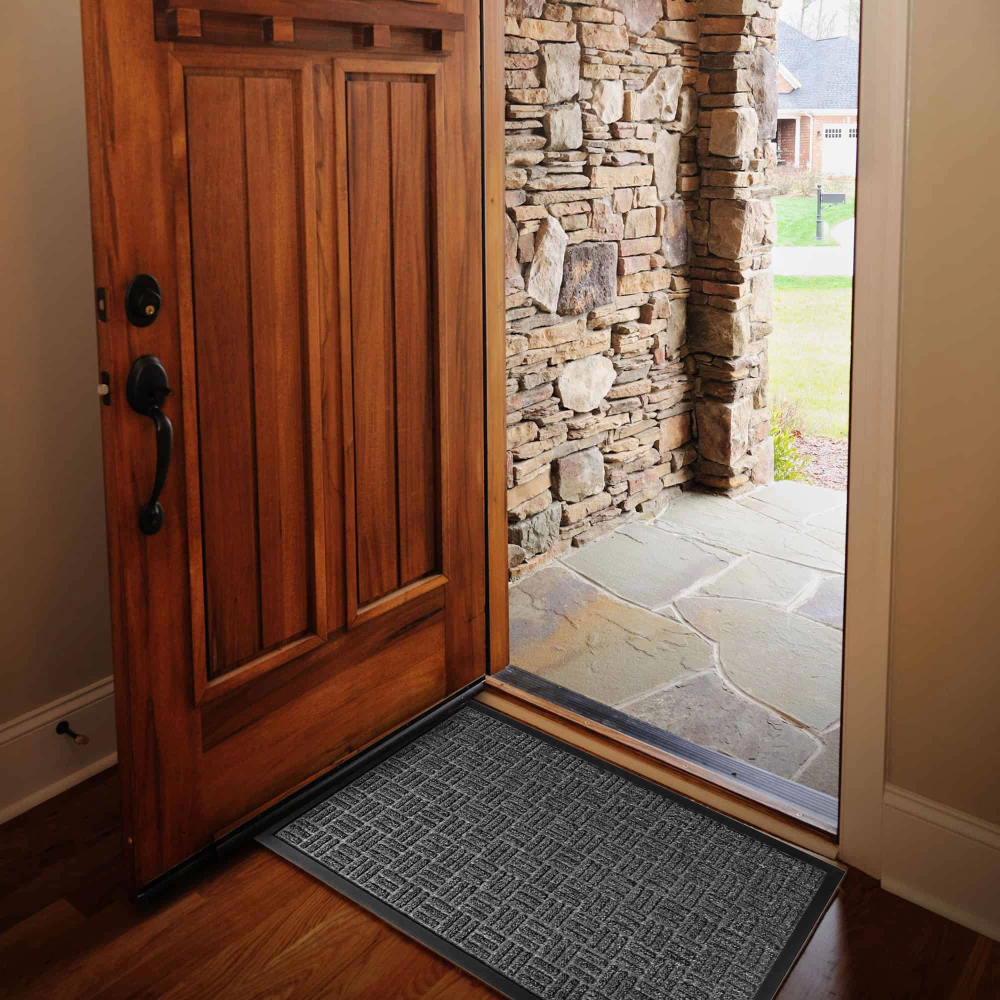 Evideco French Home Goods Dark Gray Yvan Checkerboard Polypropylene Doormat 30 x 18 Inches