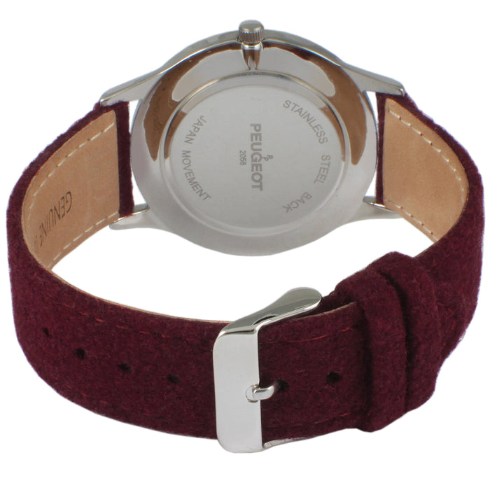 Peugeot Men's Round 40mm Steel Case with Burgundy Wool/Leather Strap