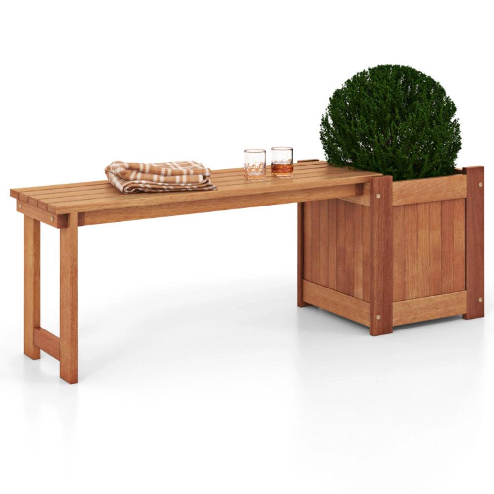 Hivvago Teak Oil Finish Raised Garden Bed Wood Planter Box with Bench