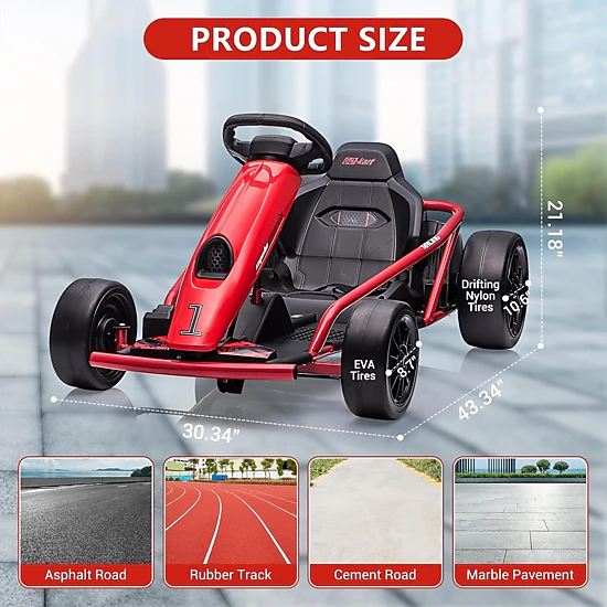 Enjyam 24V Electric Go Kart for Kids 8-12, Drift Kart Car w/Dual 300W Motors, 8MPH, Music, Slow Start, Seatbelt