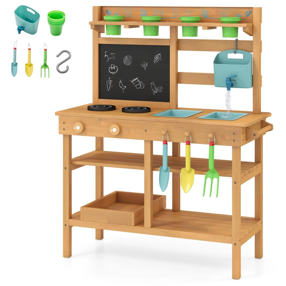 Hivvago Outdoor Play Pretend Kitchen with Faucet and Removable Sinks