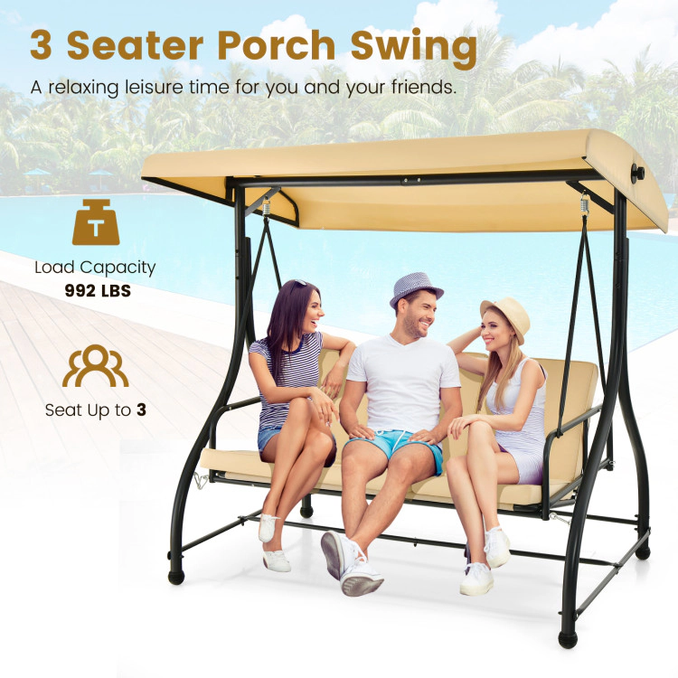 Hivvago 3 Seat Outdoor Porch Swing With Adjustable Canopy
