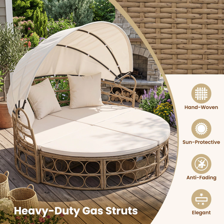 Hivvago Outdoor Patio Daybed With Retractable Canopy And Cushions Wicker Rattan Furniture Set