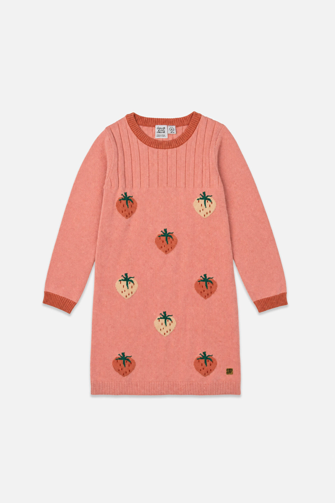 Deux par Deux Girls Knitted Dress with Strawberry Jacquard