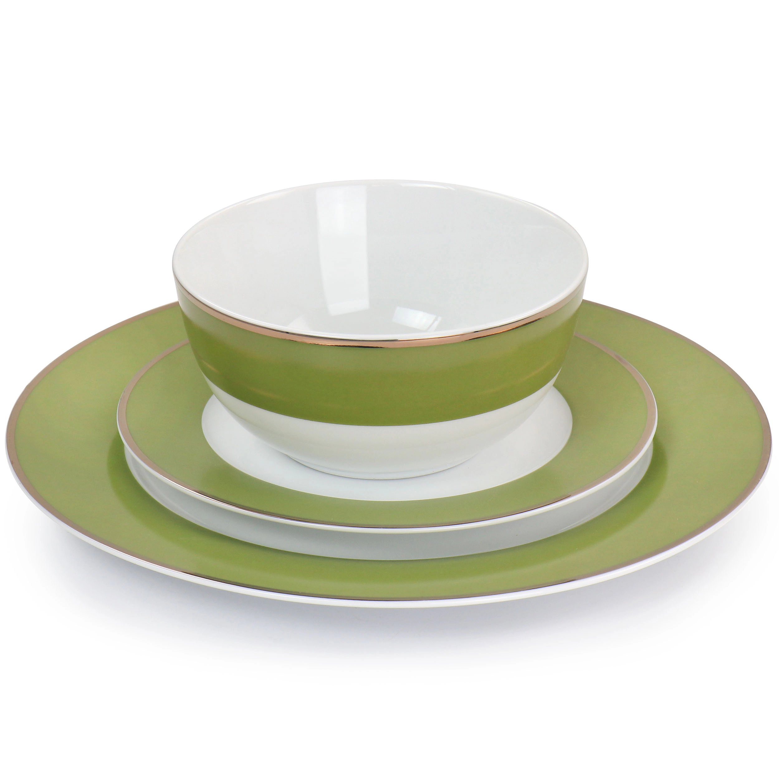 Martha Stewart Gold Rimmed 12 Piece Fine Ceramic Dinnerware Set Mint