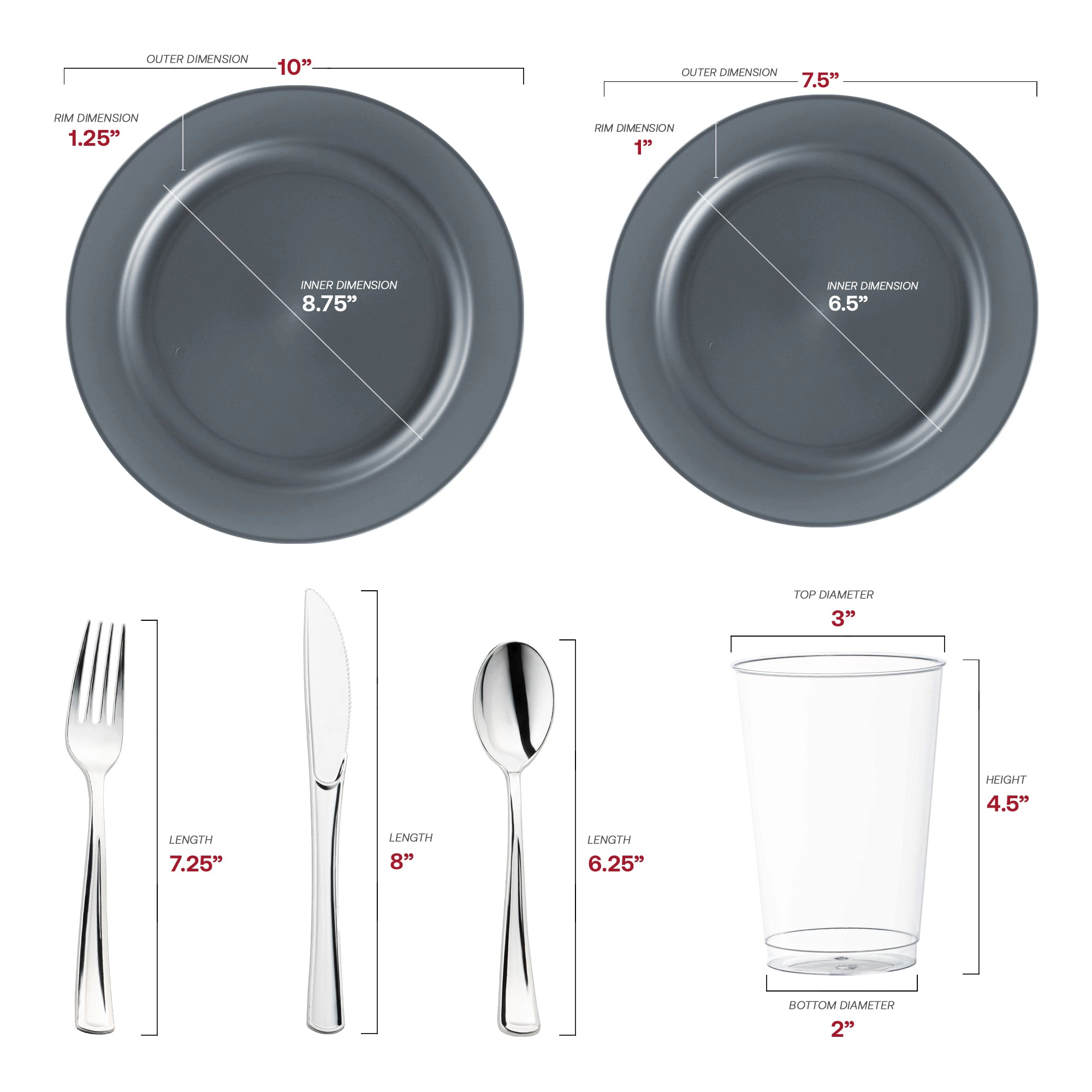 Smarty Had A Party Matte Charcoal Gray Round Disposable Plastic Wedding Value Set