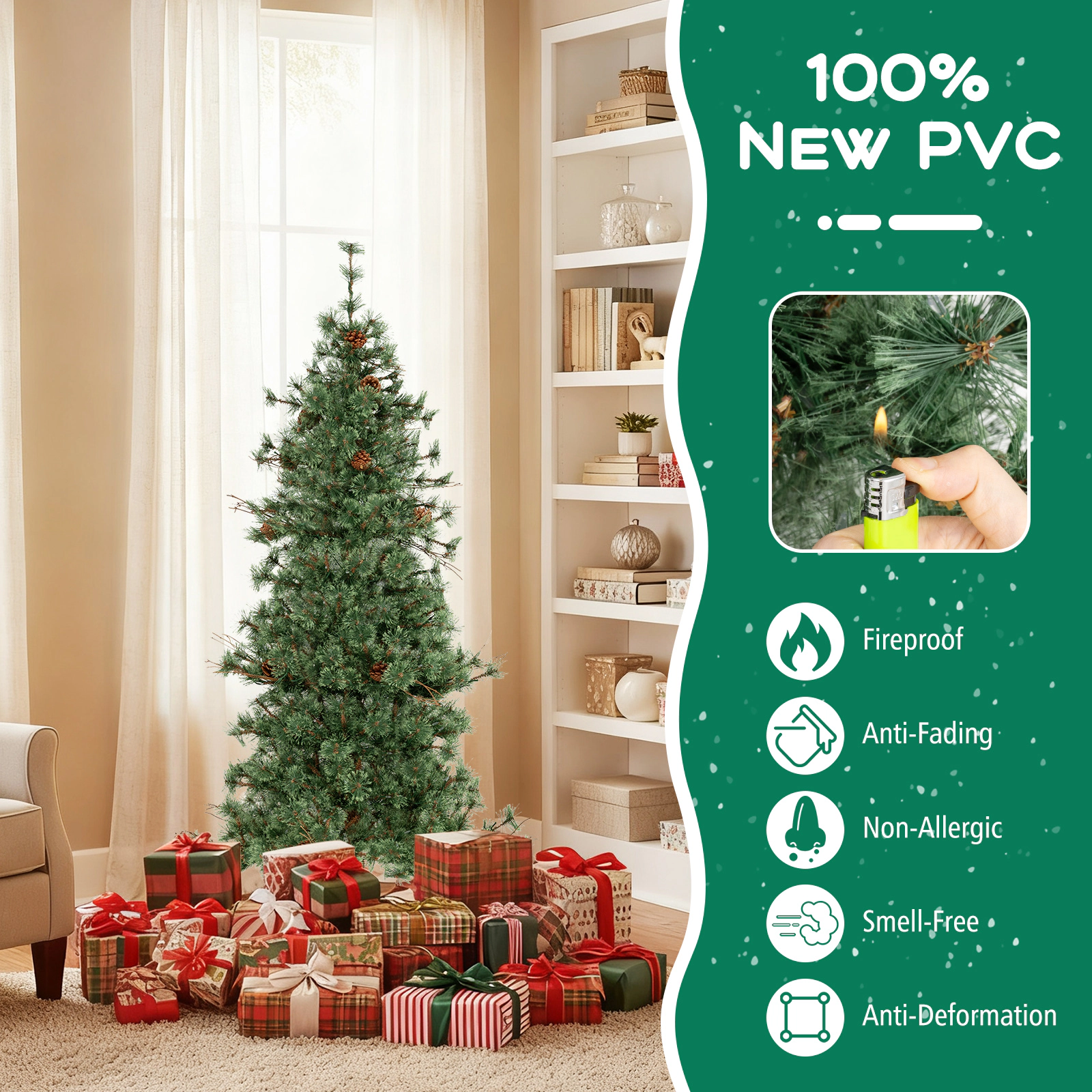 SlickBlue Pre-Lit Christmas Tree with Warm White LED Lights & Pine Cones