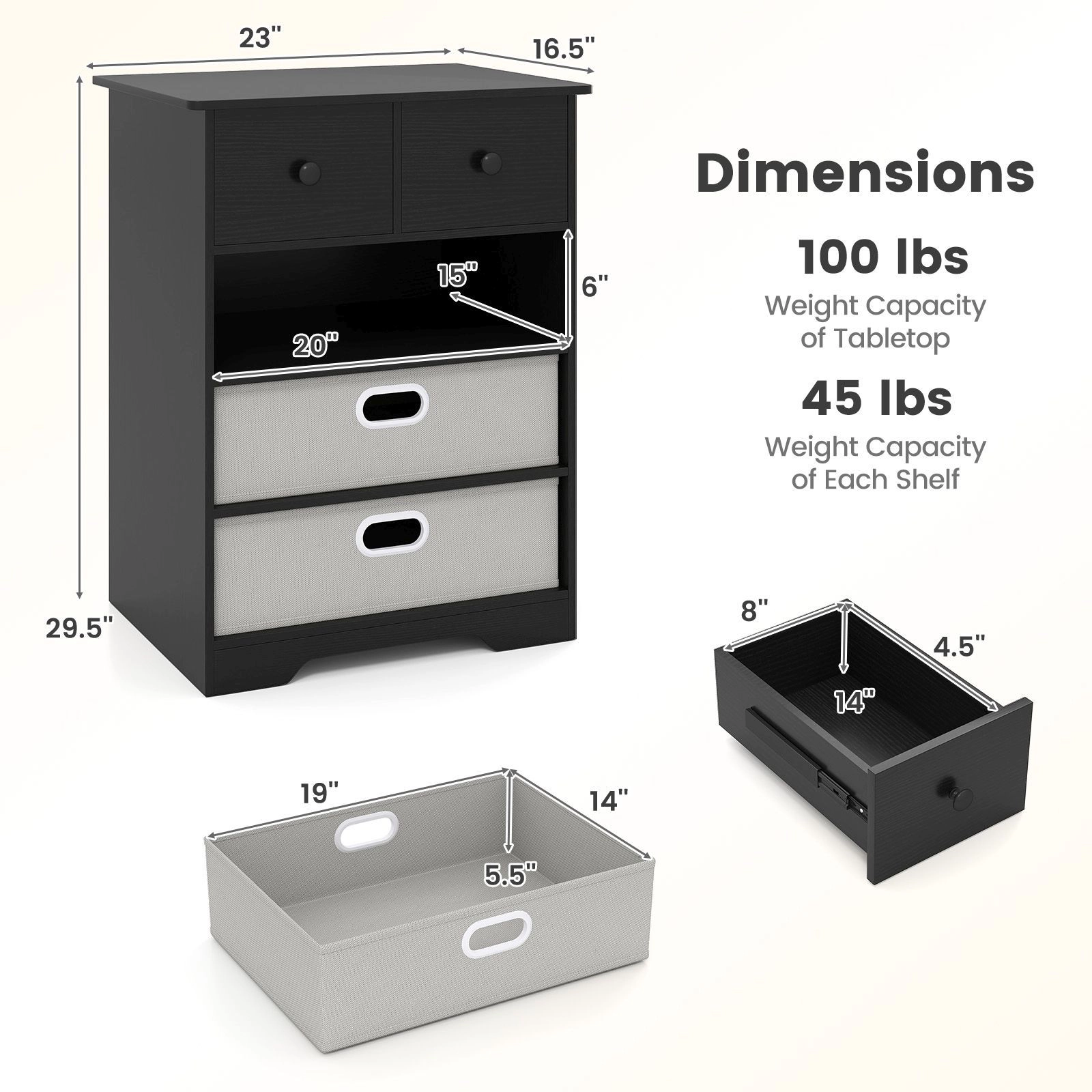 SlickBlue 4-Drawer Nightstand with Fabric Drawers and Open Shelf