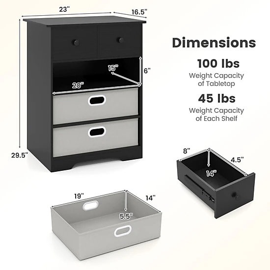 SlickBlue 4-Drawer Nightstand with Fabric Drawers and Open Shelf