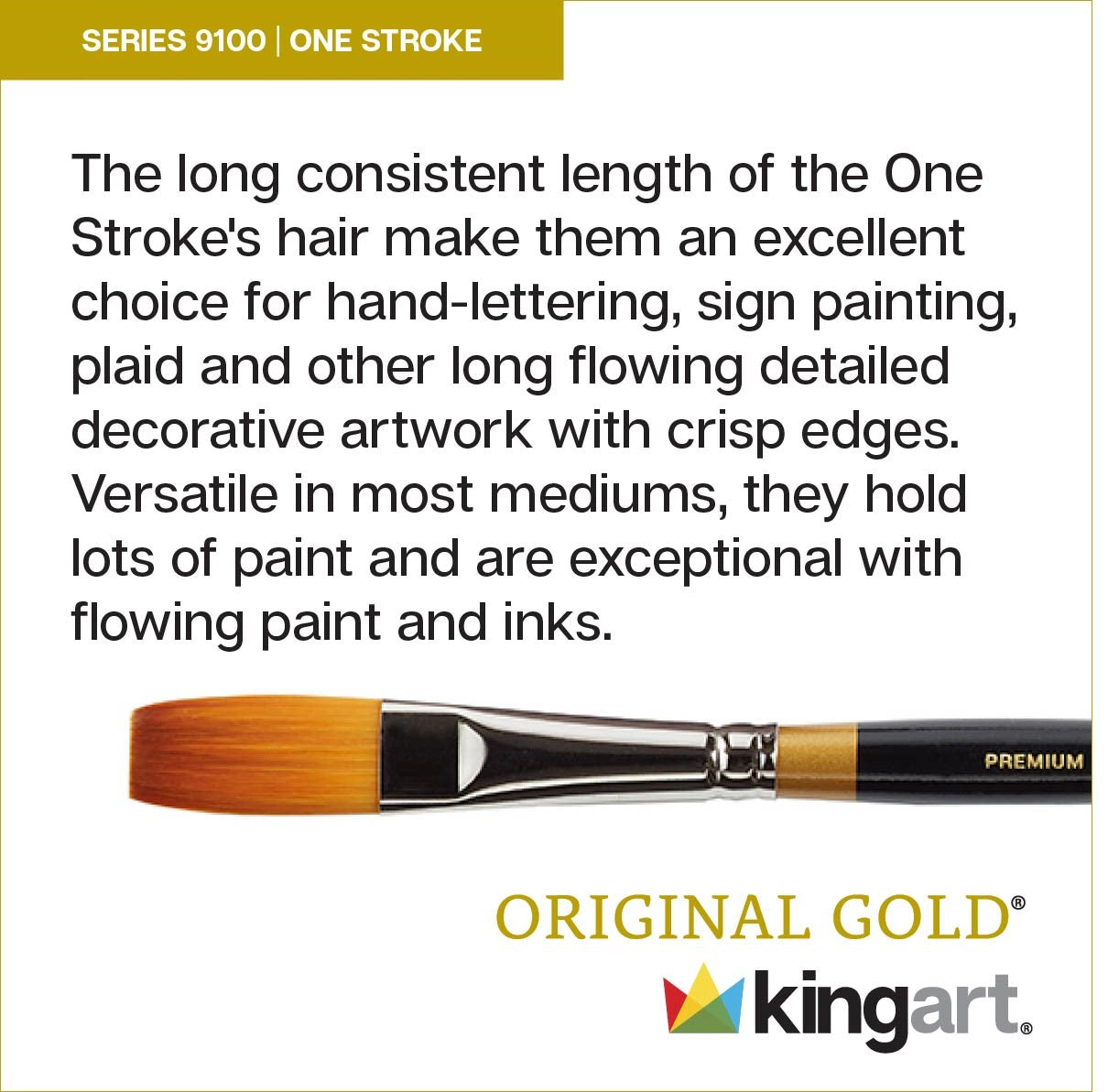 KINGART Original Gold 9100 One Stroke Golden Taklon Brush Set - 5 pc