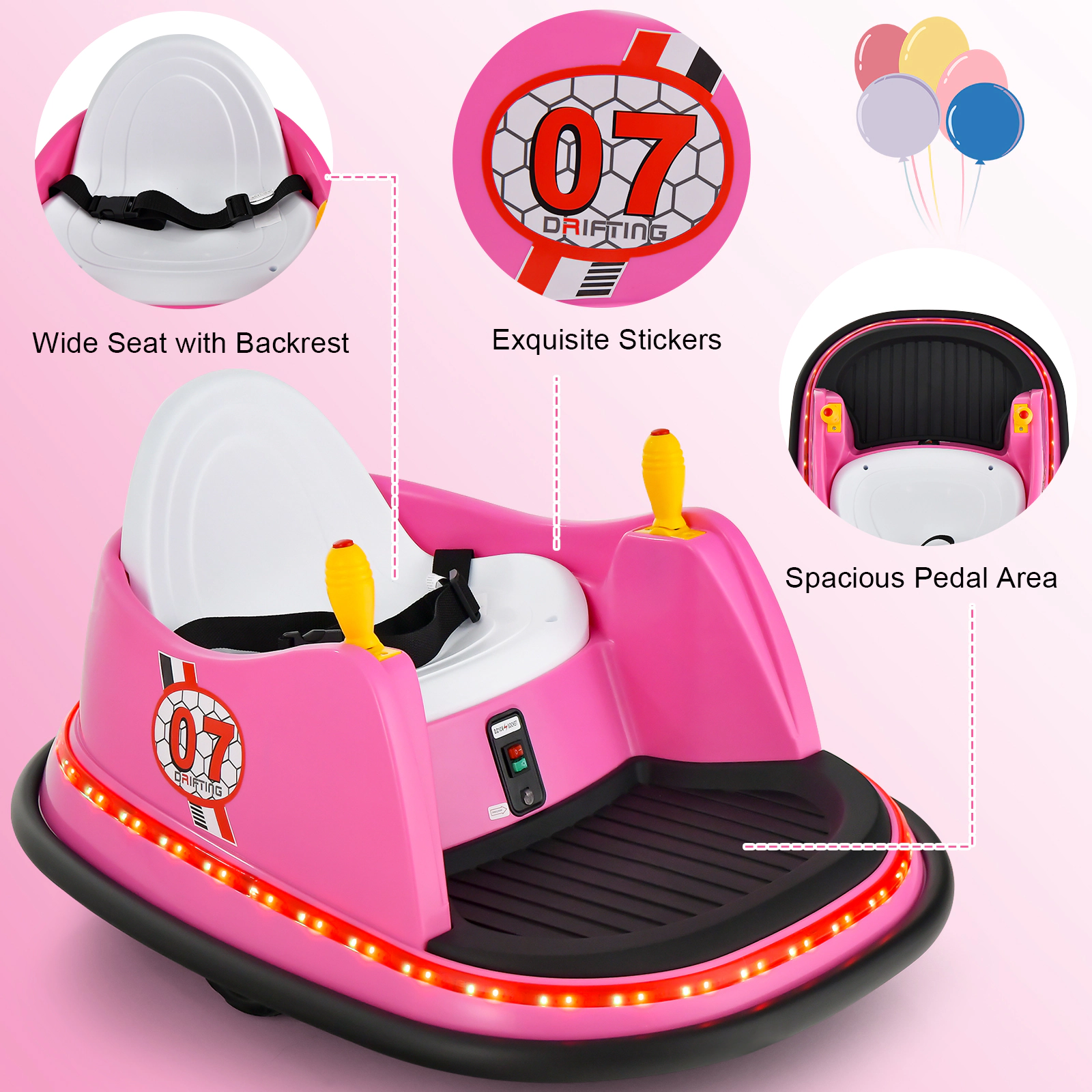 12V Kids Bumper Car with Dual Joysticks Flashing Lights and 360-Degree Swivel Wheels for Ages 2-5 Toddler Ride On Toy