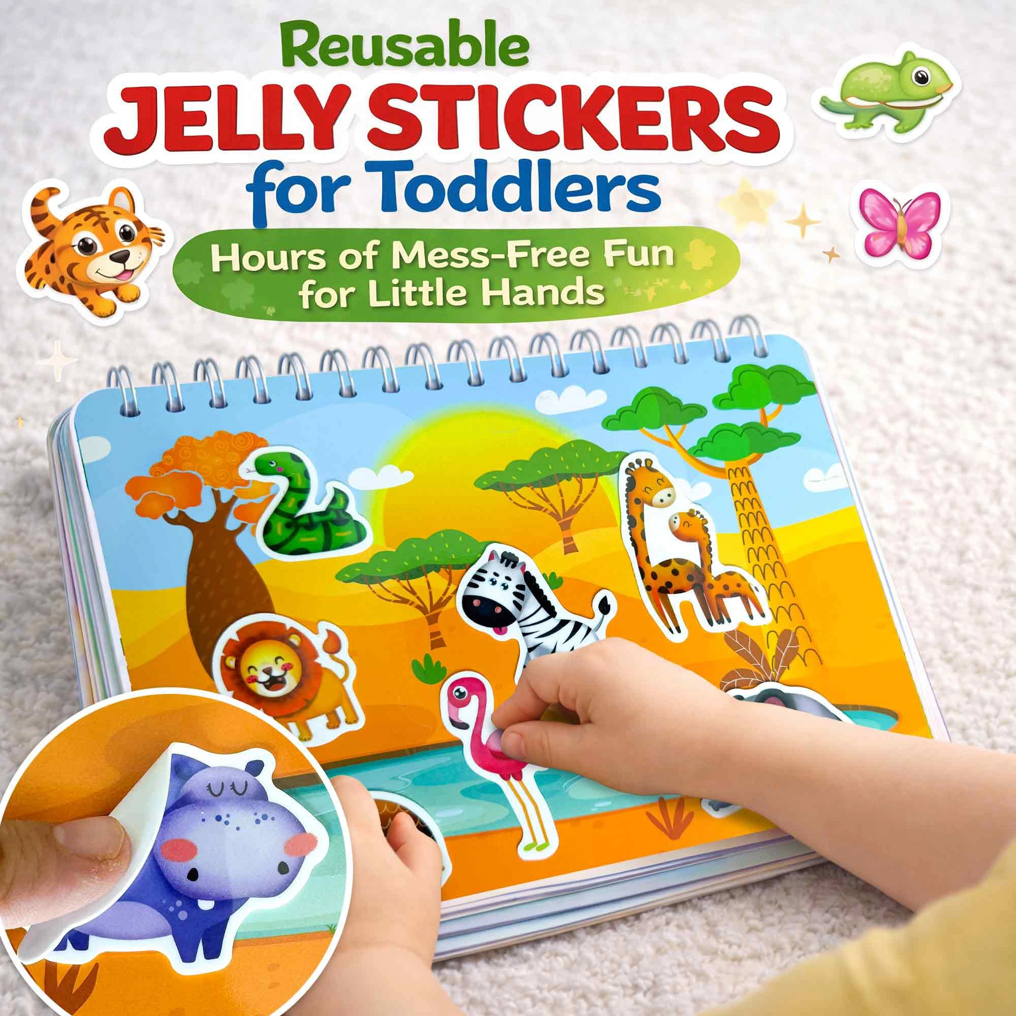 QUOKKA Jelly Sticker Book for Toddlers Ages 1-3, Reusable Waterproof Stickers, Animals & Learning Travel Toy