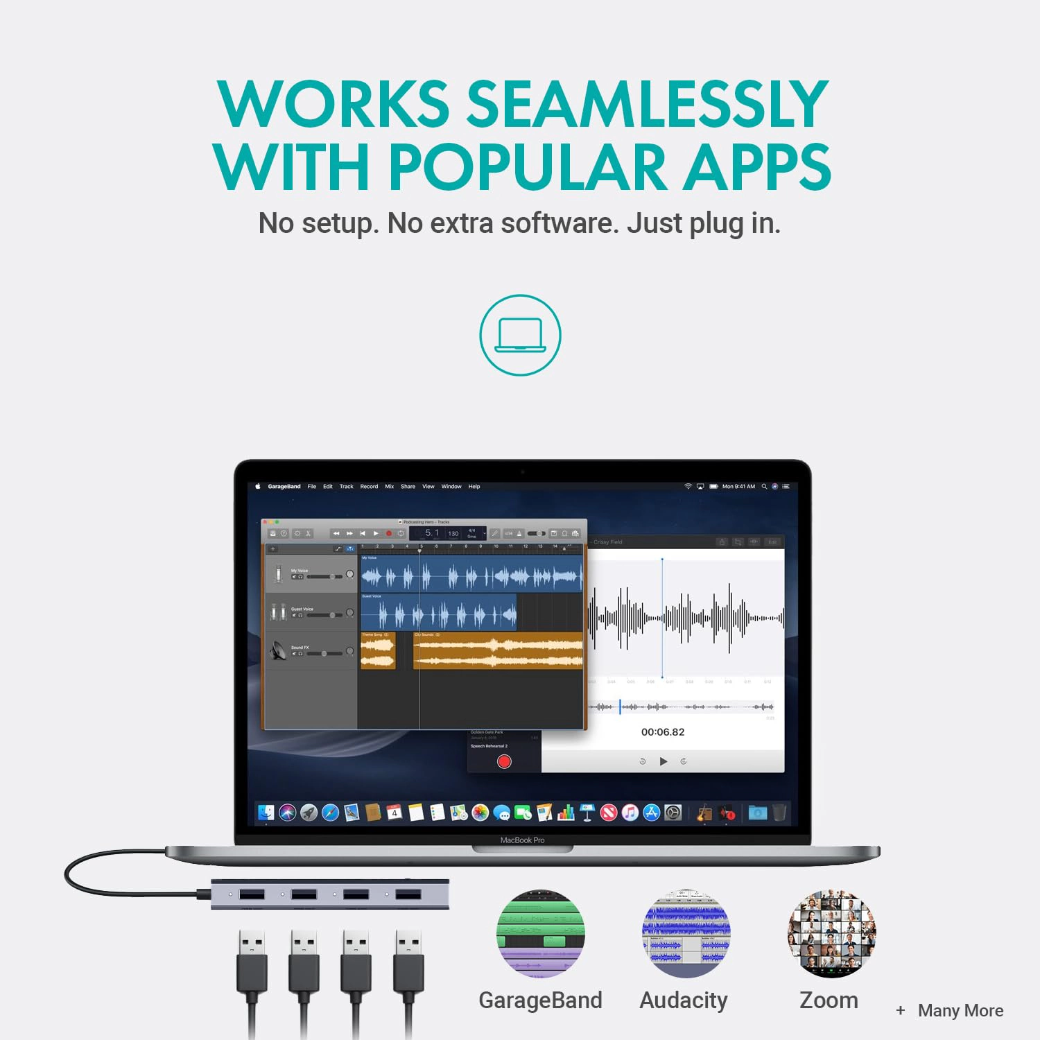 Movo UMX-1 USB Microphone Hub – 4-Port Powered USB Interface for Podcasting and Streaming Mics – Low-Noise, High-Speed