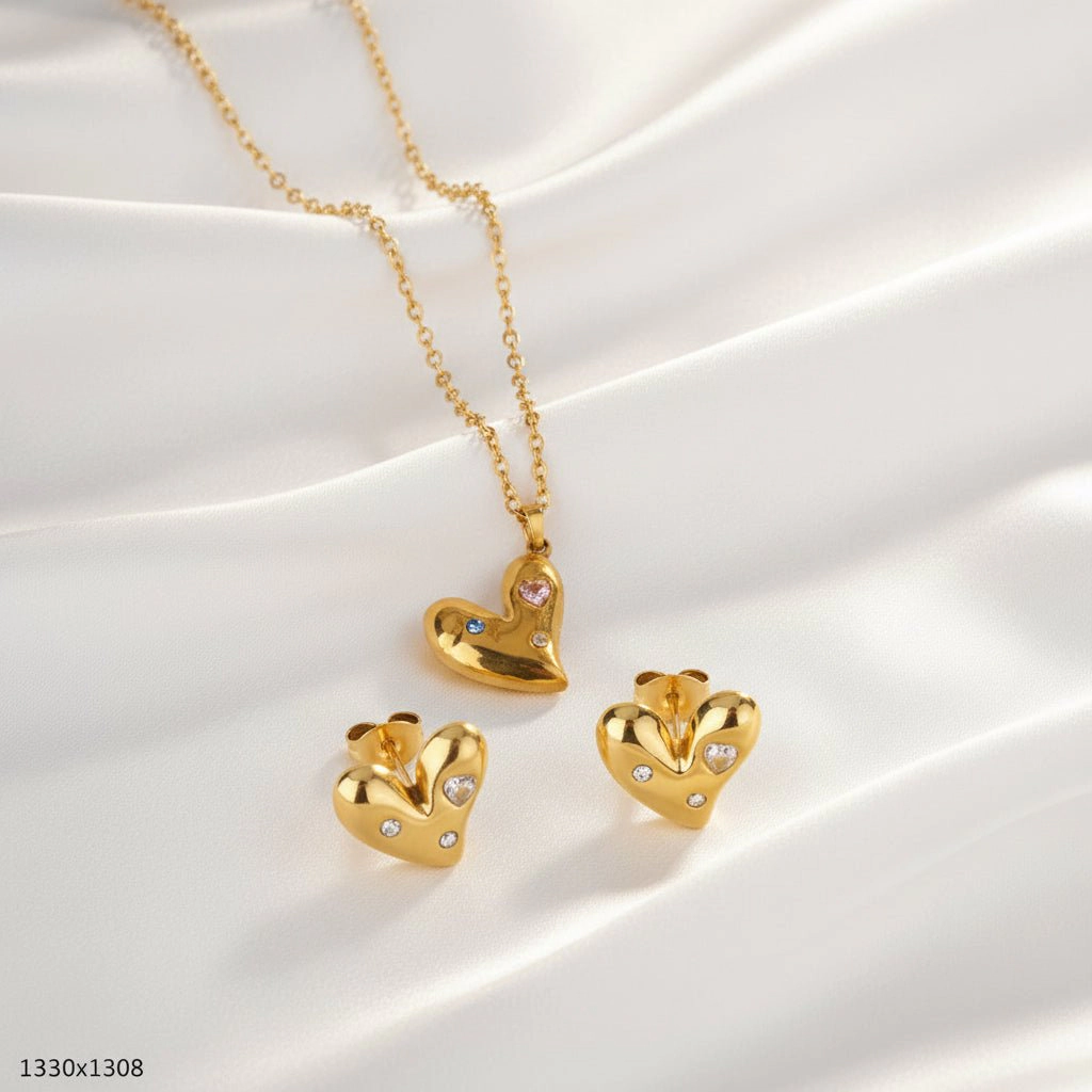DressAtR Women's Heart 18K Gold Plated Jewelry Set
