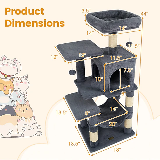SUGIFT 44-in Green Multi-Level Cat Tree Tower with 2-Door Condo Hammock and Padded Perch 18-in Base W