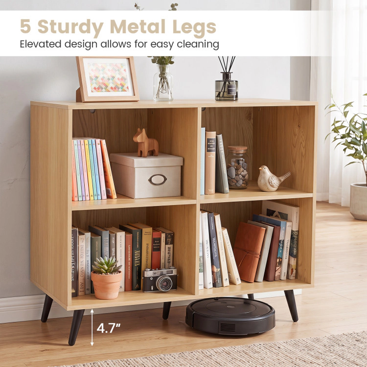 Hivvago 4-Cube Wooden Bookshelf Bookcase with 5 Metal Legs for Home