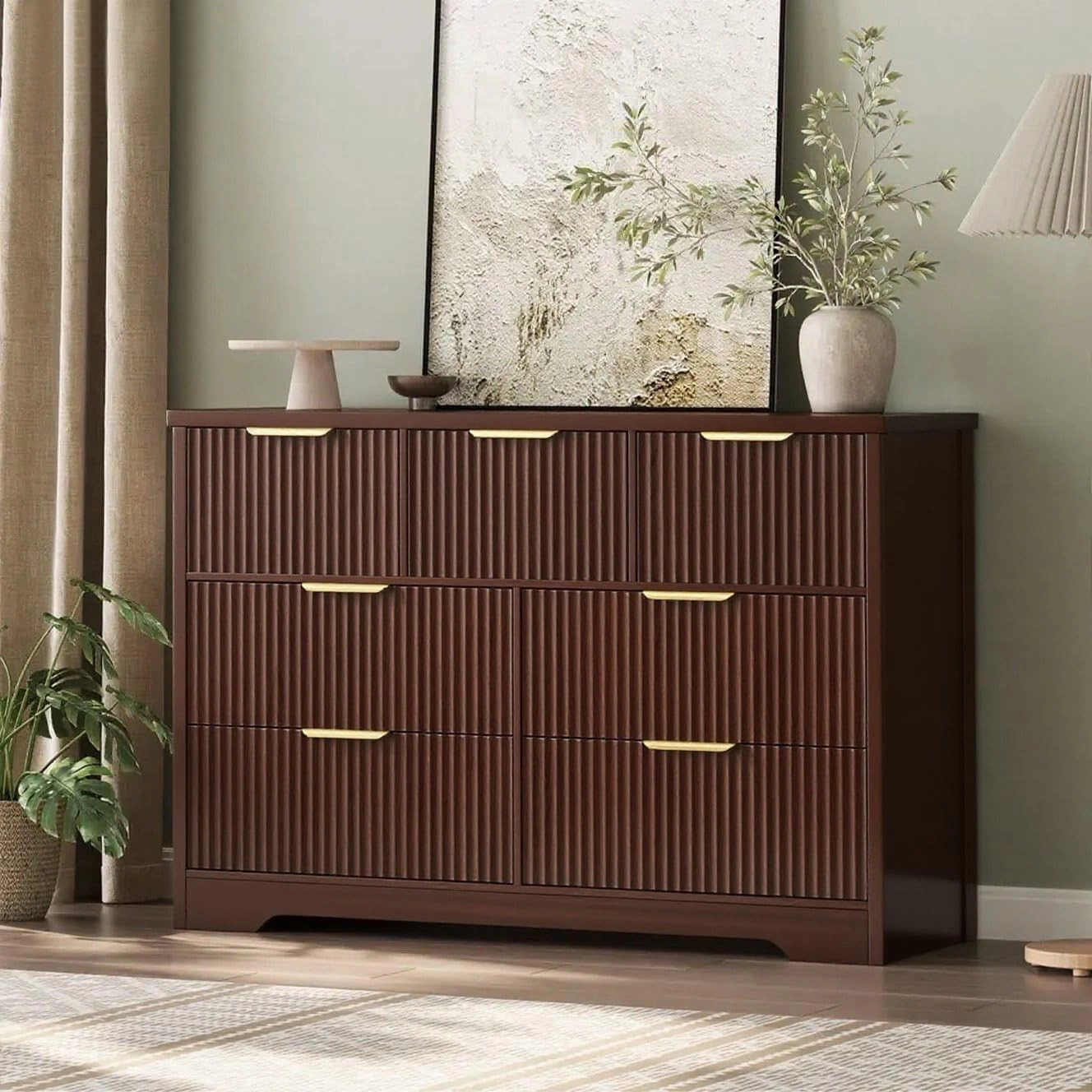 Fluted Dresser for Bedroom, 47.24" Wide Modern 7-Drawer Chest with Metal Handles, TV Stand