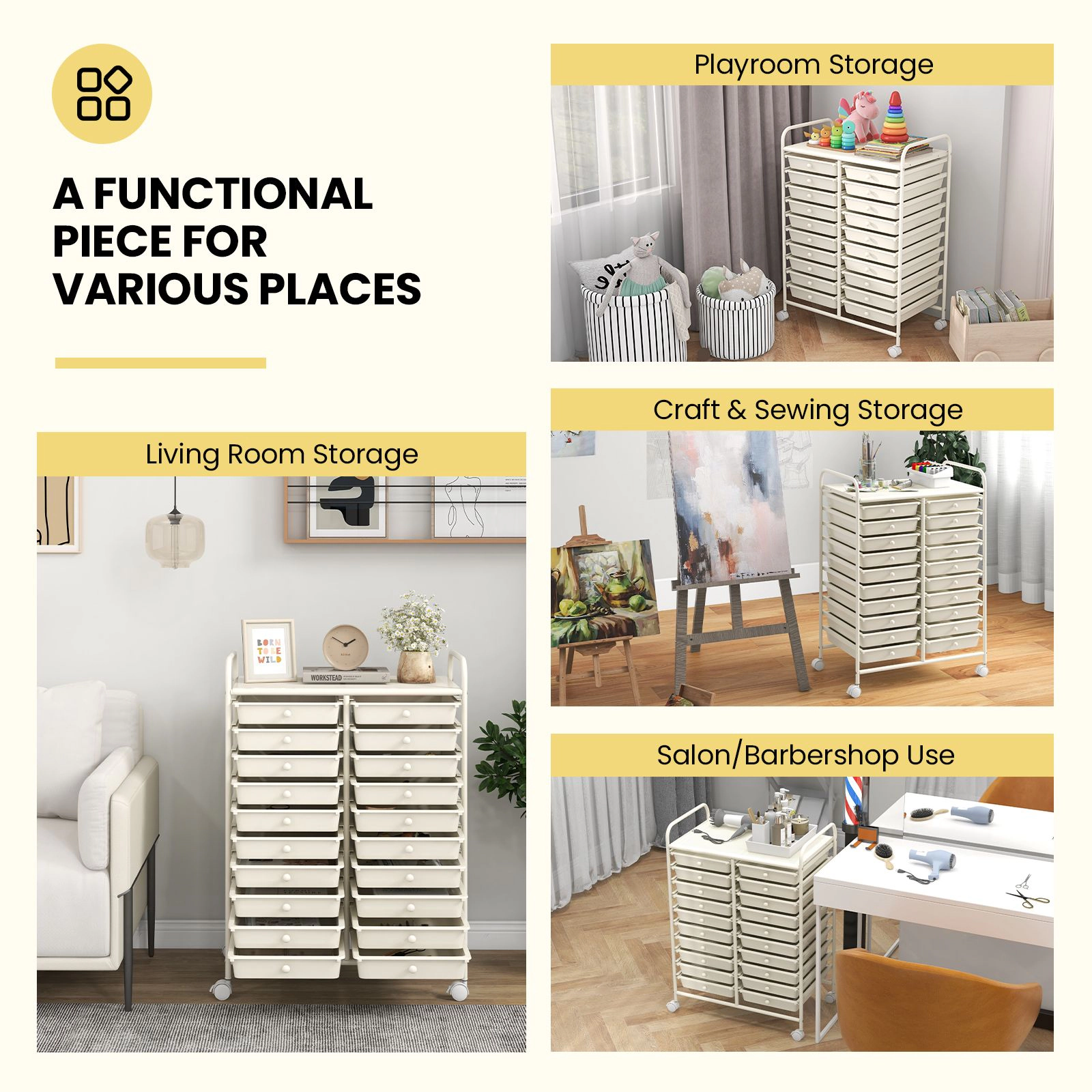 SlickBlue Multi-Tier Utility Cart with Wheels for Home & Office Storage