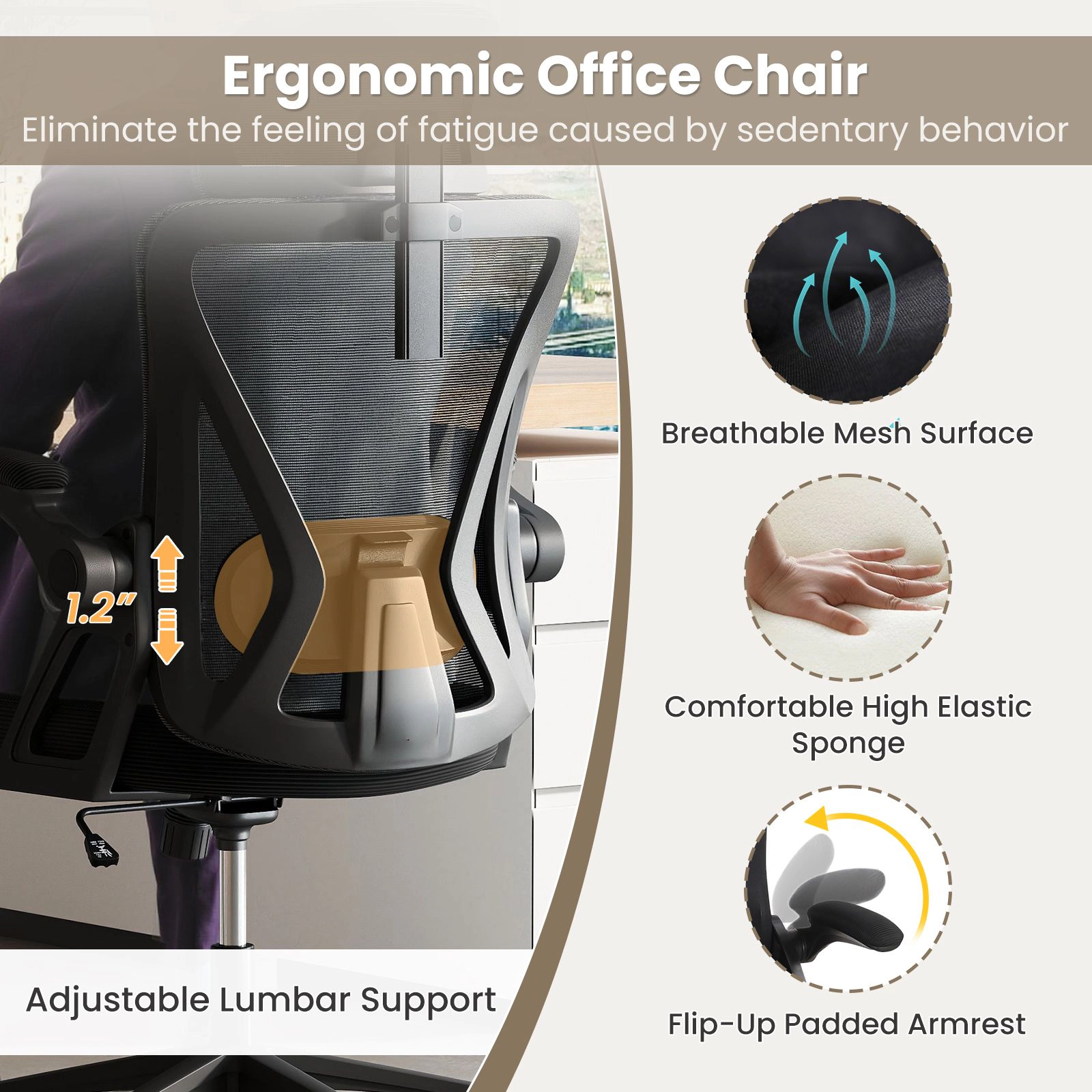 SlickBlue Black Office Chair with Lumbar Support Adjustable Headrest and Armrests