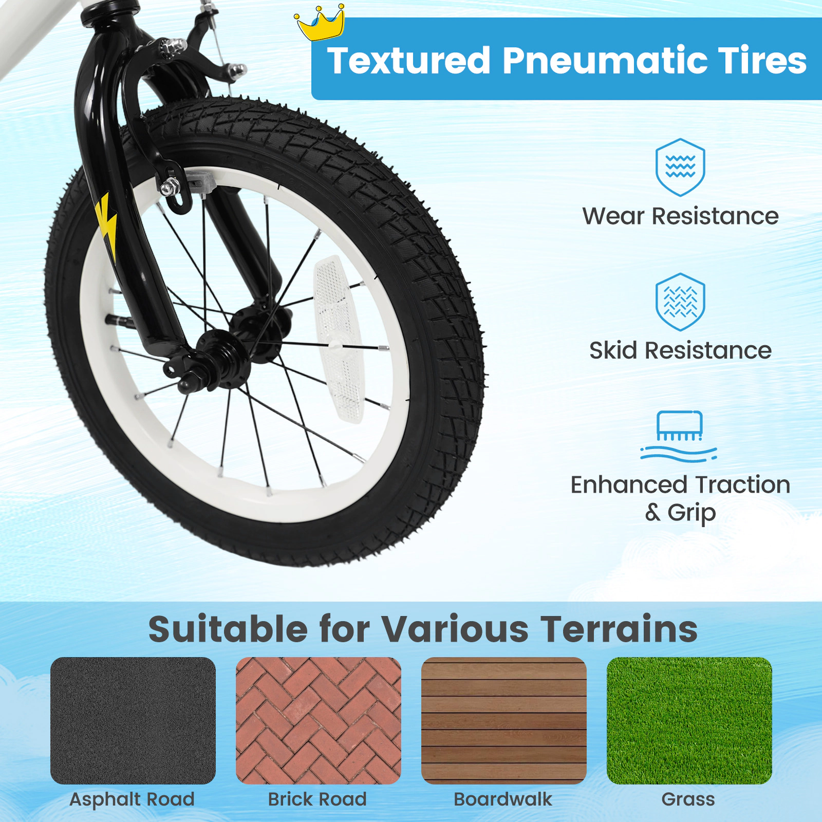 SUGIFT White Training Wheels Graphic Number Plate and Coaster Brake Kids 14 Inch Bike