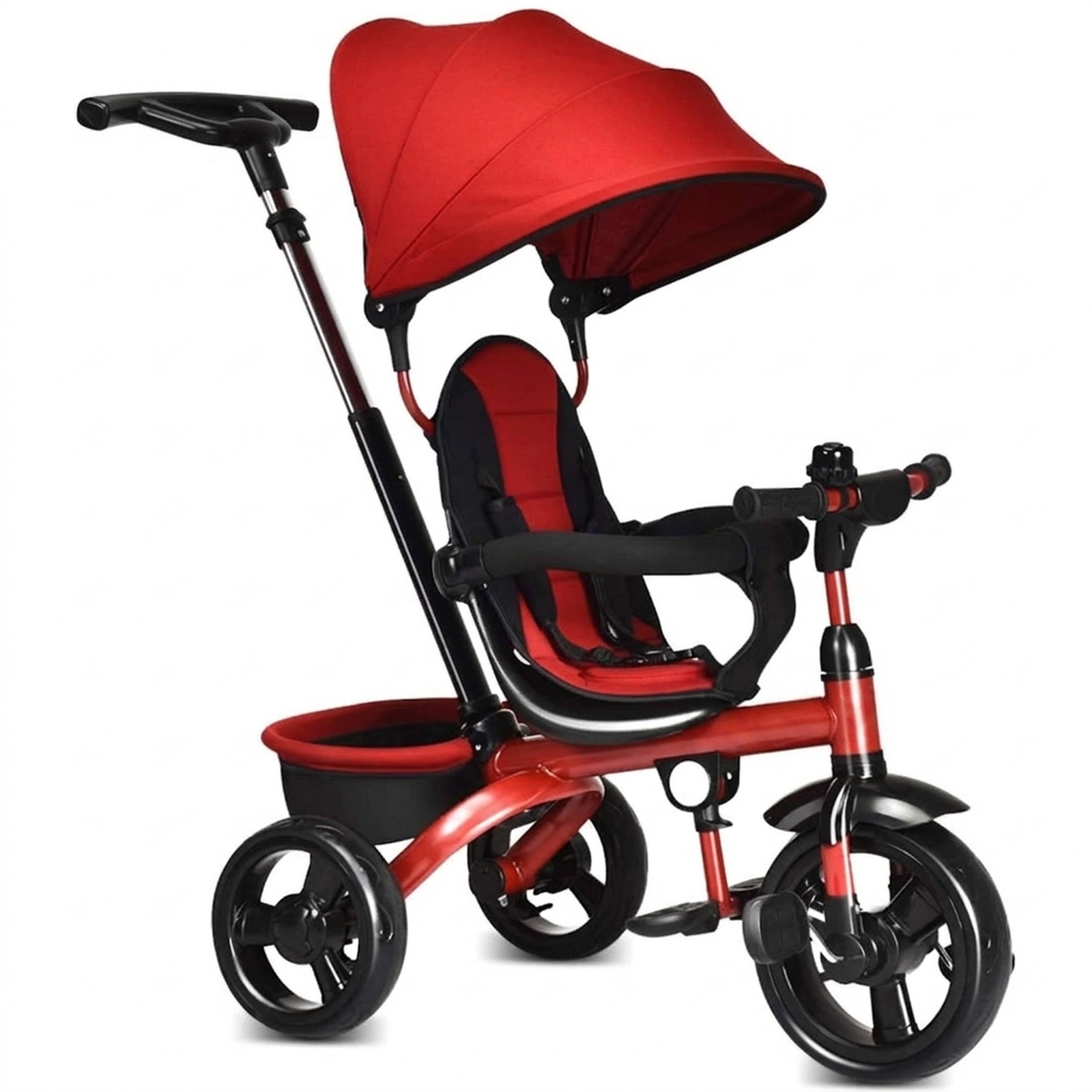 SUGIFT 4-in-1 Convertible Kids Tricycle Stroller with Adjustable Push Handle 50-lb Capacity Ages 10 Months-5 Years Red