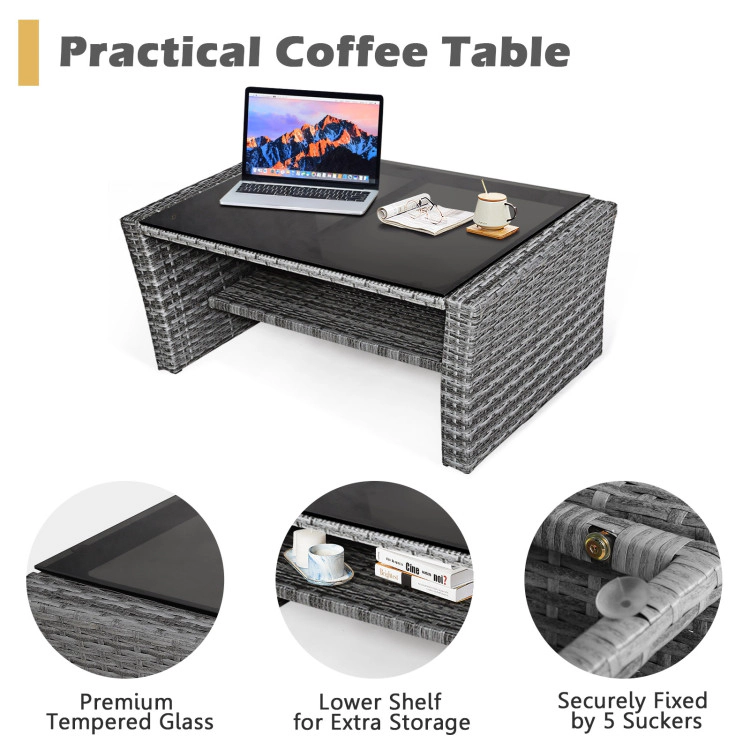 Hivvago 4 Pieces Patio Rattan Furniture Set Sofa Table With Storage Shelf Cushion