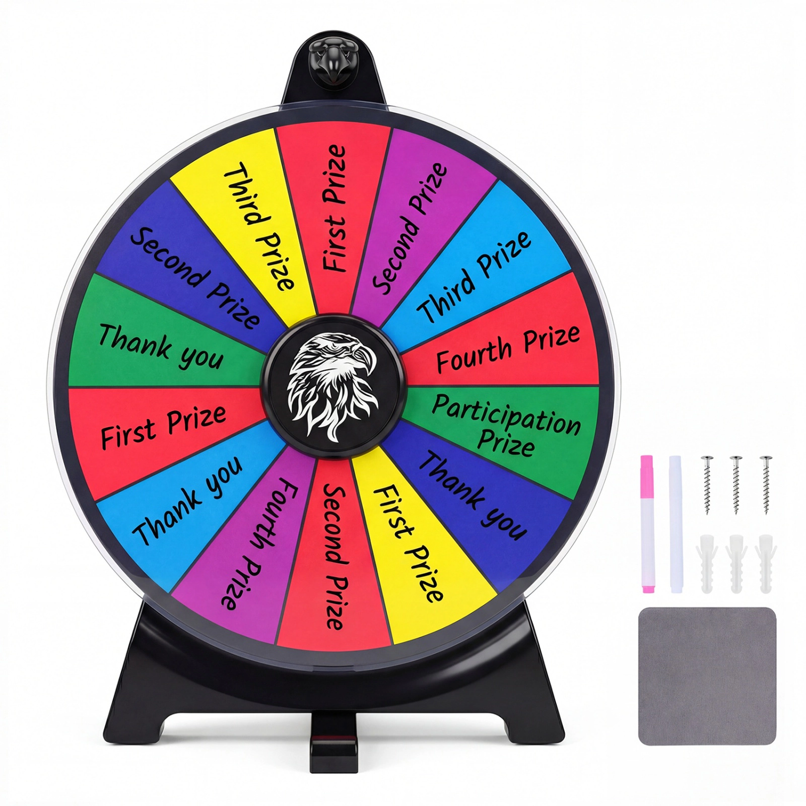 SUGIFT 12-in 14-Slot Wall Mounted Spin Prize Wheel with Swivel Base Wiping Cloth and 2 Blackboard Markers