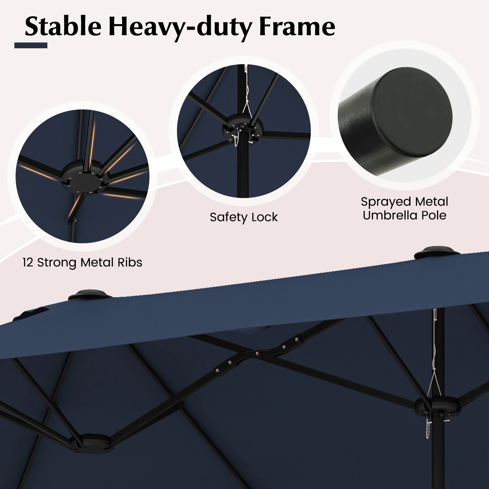 SUGIFT 13-ft Double-Sided Patio Twin Table Umbrella Crank Handle & 25.5 x 25.5 in Cross Base for Patio Garden Pool Deck