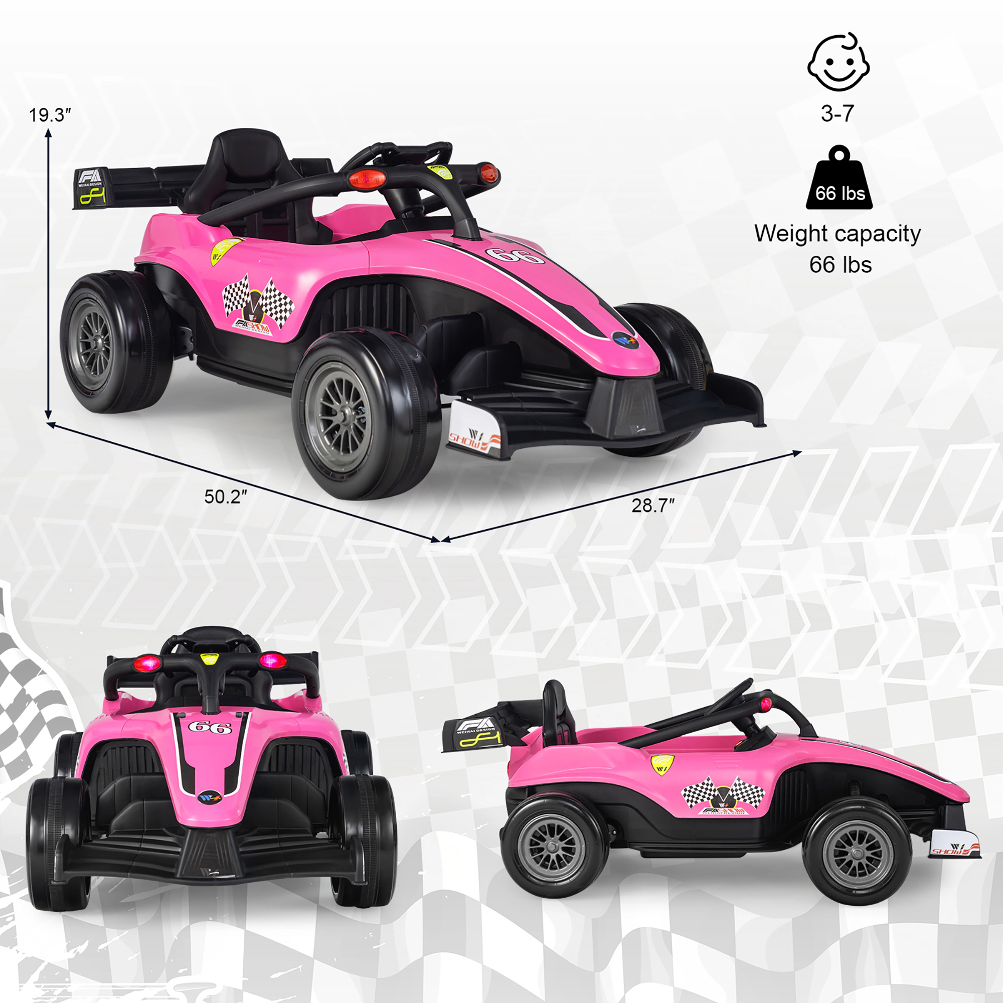 Costway 12V Kids Ride on Car Electric Racing Truck Remote Control w/ MP3 & Lights Pink