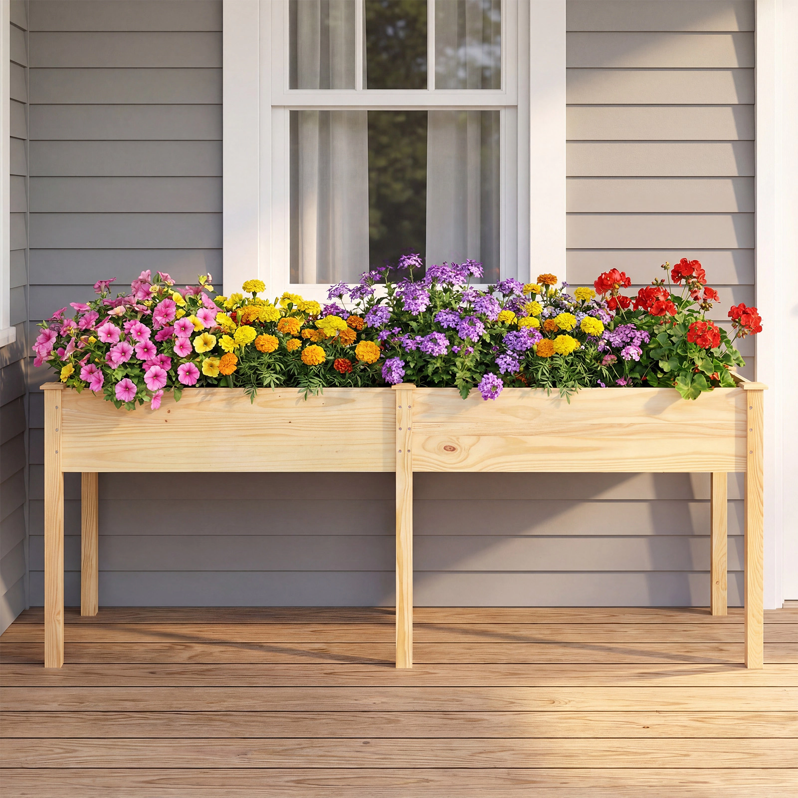 Costway Outdoor Raised Garden Bed with Legs 73x23x30in Wood Planter Box Divider Panel Brown