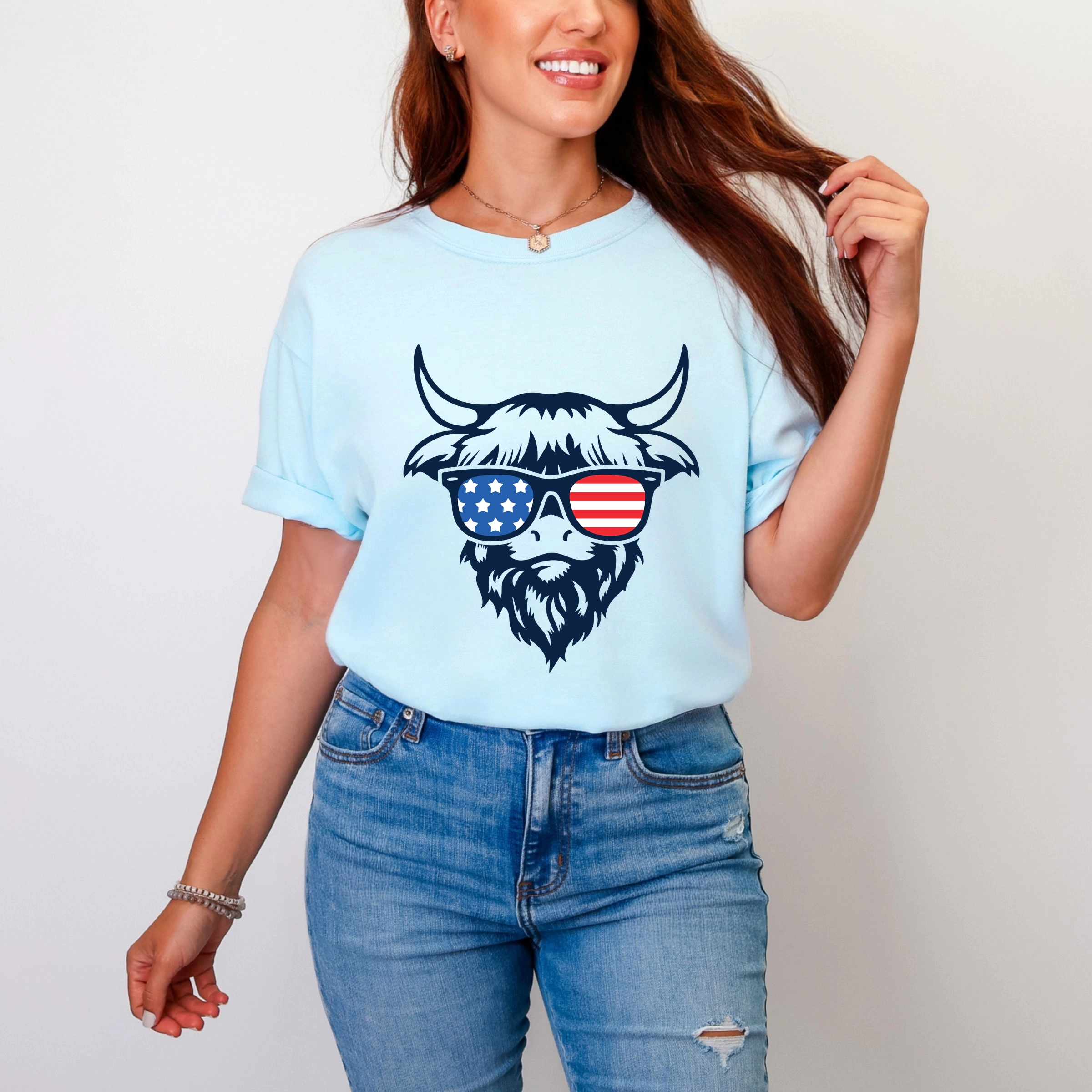 Simply Sage Market - Patriotic Cow Sunglasses Women's Garment Dyed Graphic T-Shirt