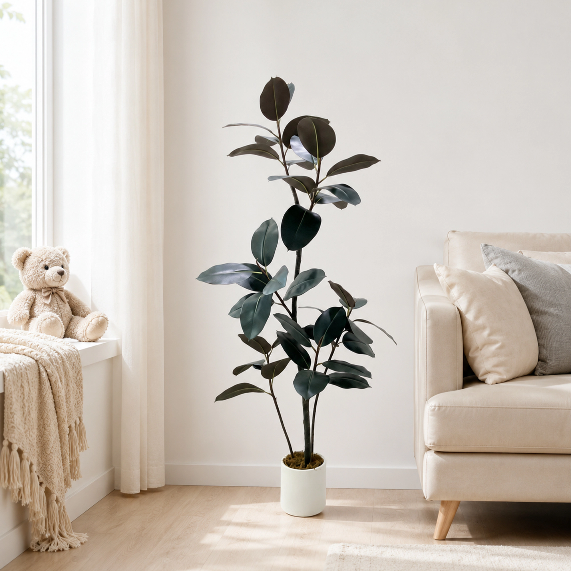 6FT Artificial Rubber Tree with Pot Large Indoor Fake