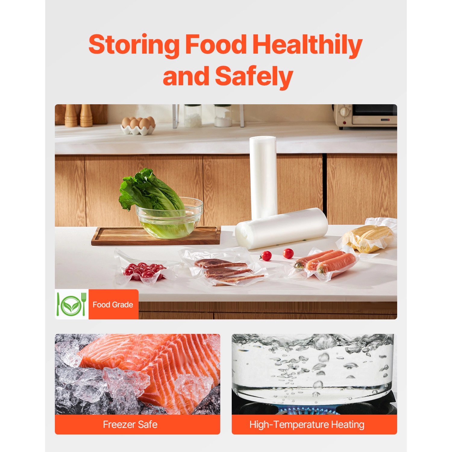 HONGGE Vacuum Sealer Bags, Non-BPA Food Grade Seal A Meal Bags, Vac Sealing Bag for Food Saver