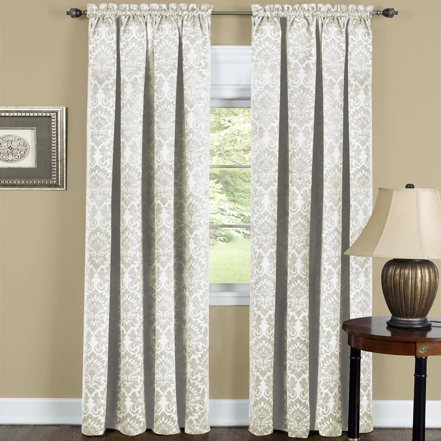 Kate Aurora Royal Living 2 Piece Rod Pocket Damask Design 95% Blackout Curtain Panels