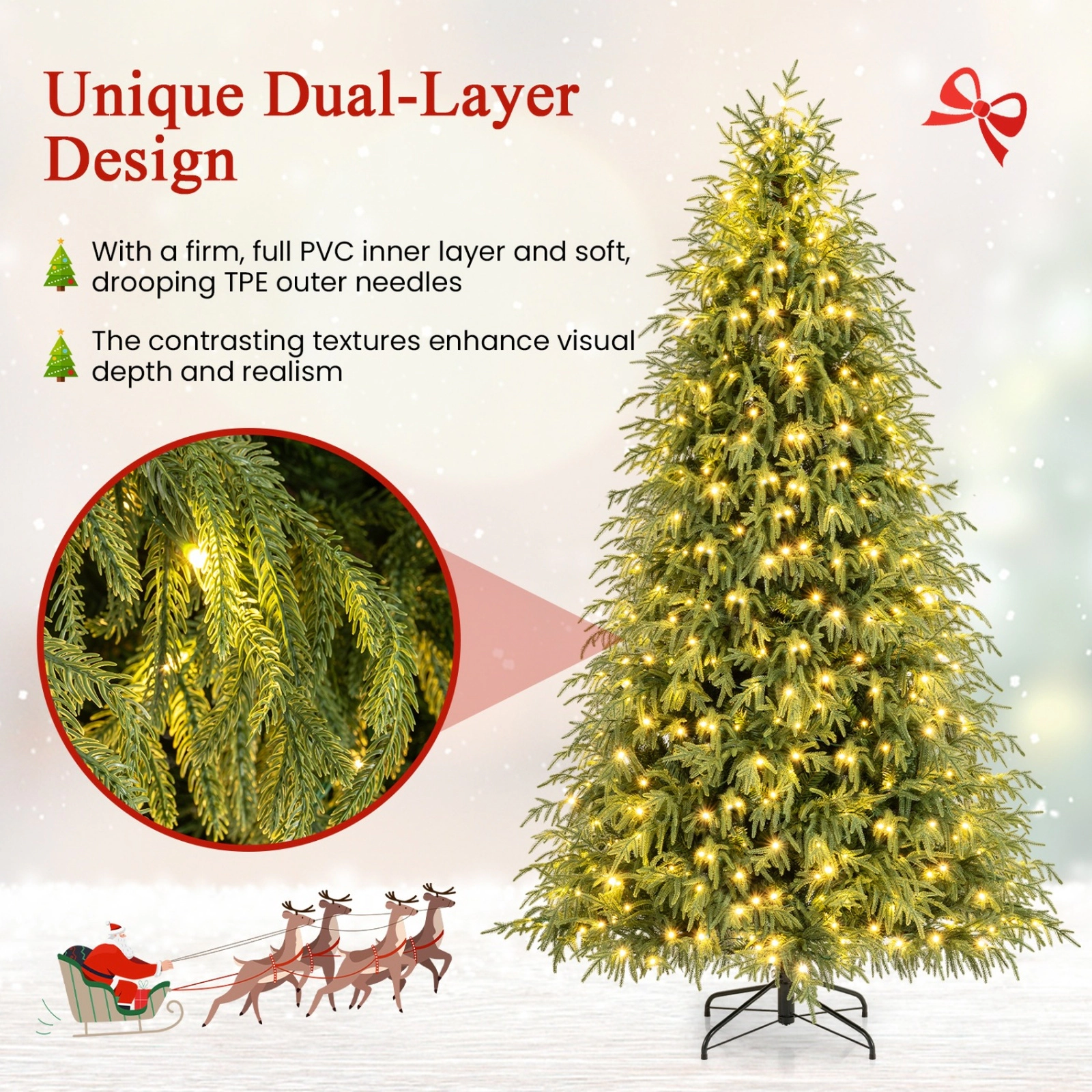 SUGIFT 7.5 ft Pre-Lit Artificial Christmas Tree Hinged with 1449 Soft Branch Tips and 500 LEDs