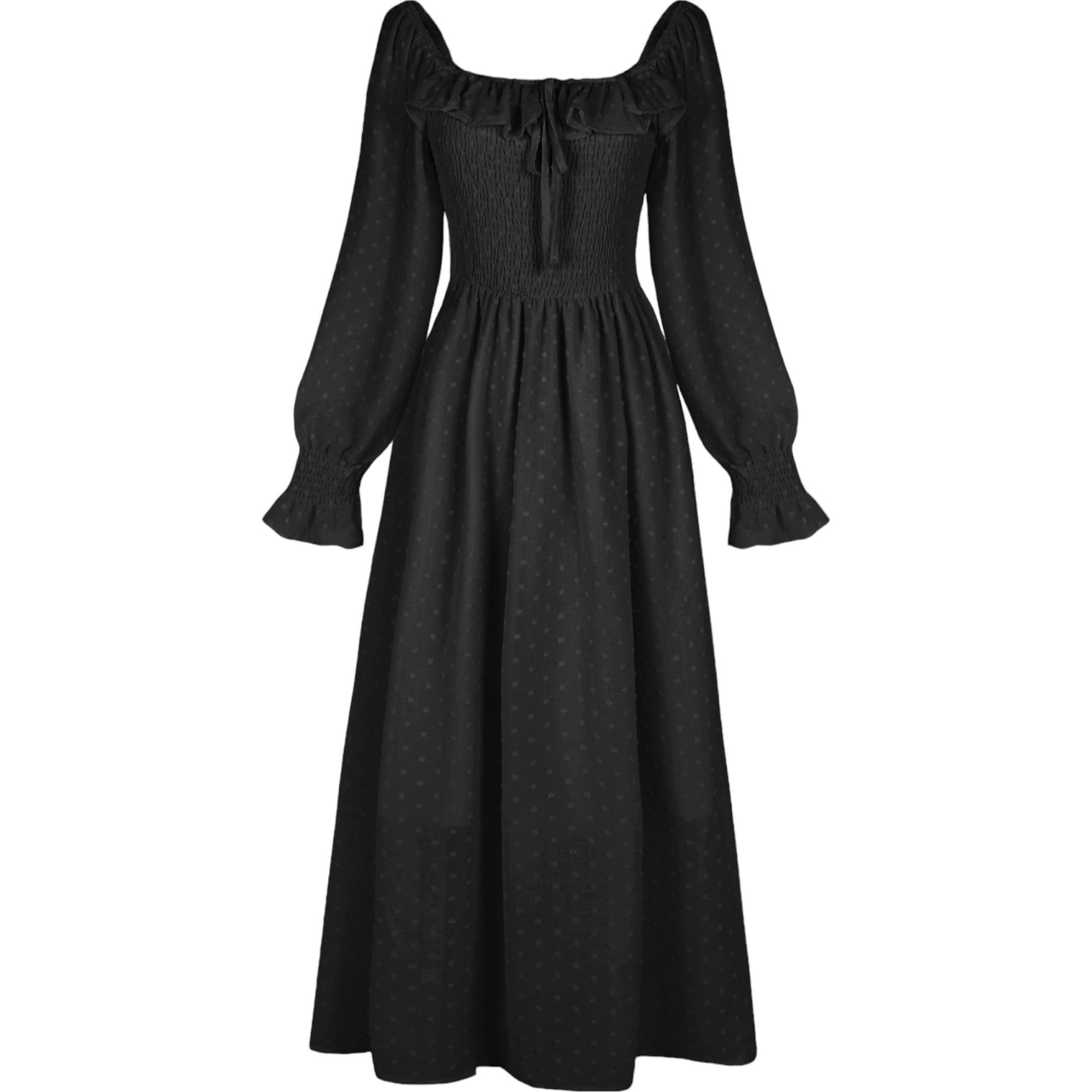 Anna-Kaci Womens Black Swiss Dot Off-Shoulder Smocked Maxi Dress