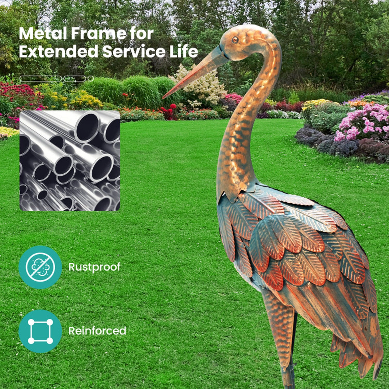 SUGIFT Set of 2 Multicolor Metal Crane Garden Statues with Gradient Feathers 34-in H and 33.5-in H