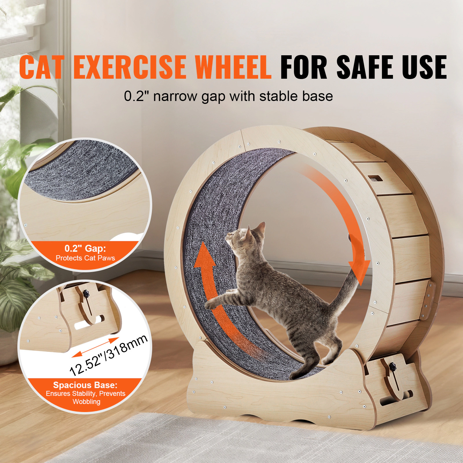 HONGGE 29.5-Inch Plywood Cat Exercise Wheel for Small Cats Up to 8 lbs, Quiet Indoor Running Wheel